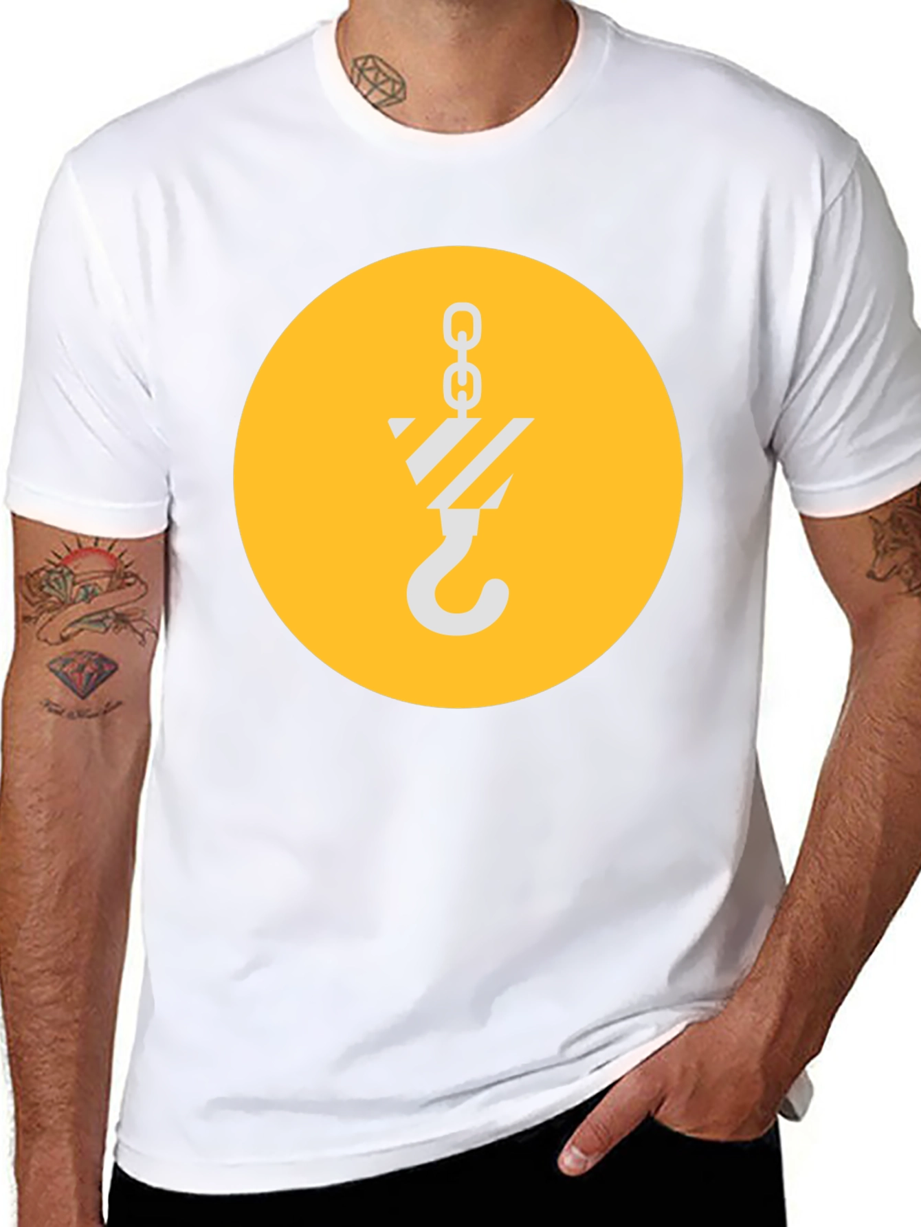 Black T-Shirt with Crane Hook Graphic