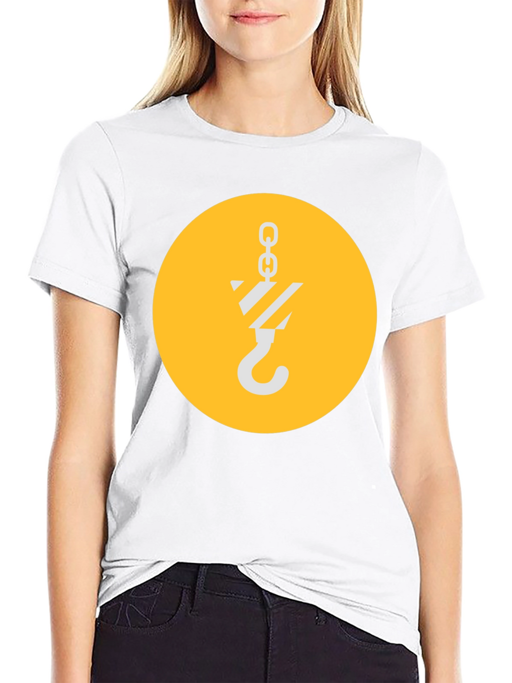 Black T-Shirt with Crane Hook Graphic