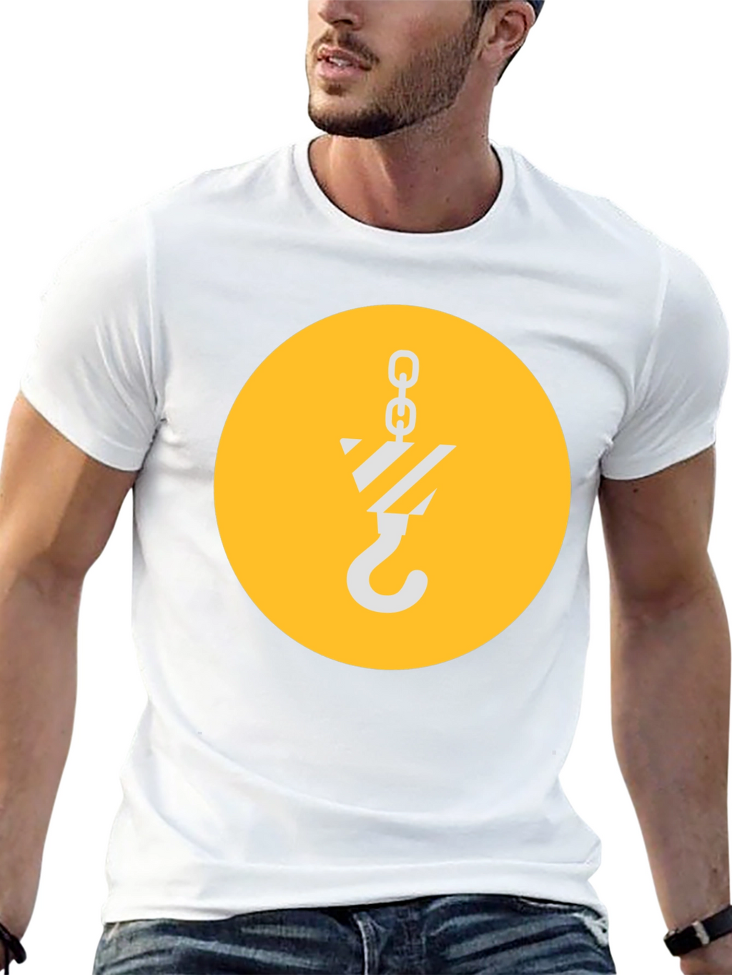 Black T-Shirt with Crane Hook Graphic
