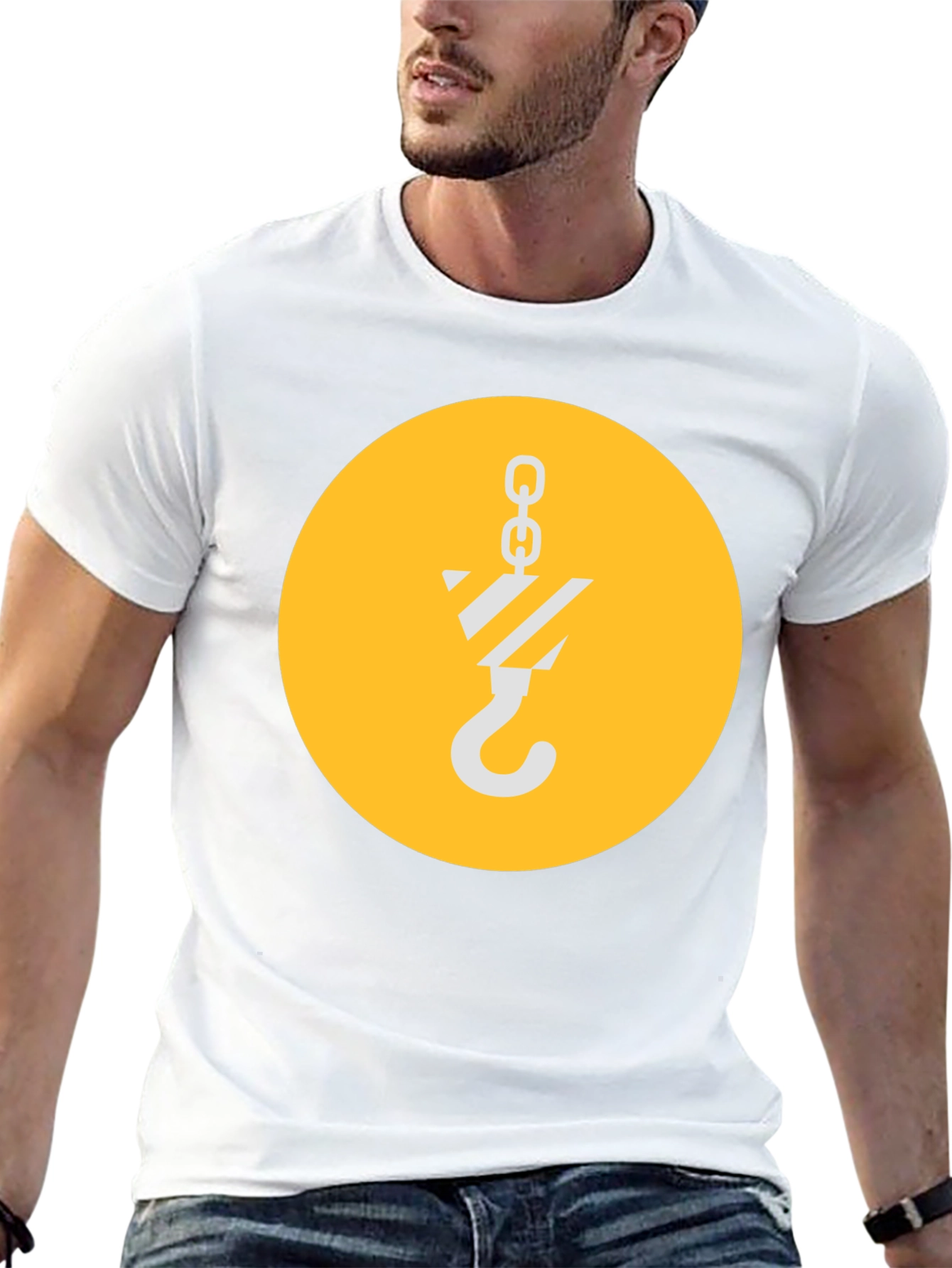 Black T-Shirt with Crane Hook Graphic