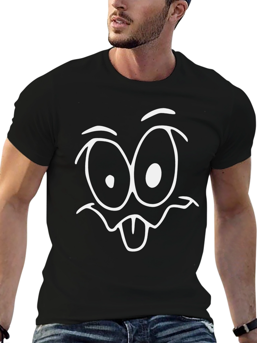 Funny Cartoon Face T-Shirt - Black Cotton Tee