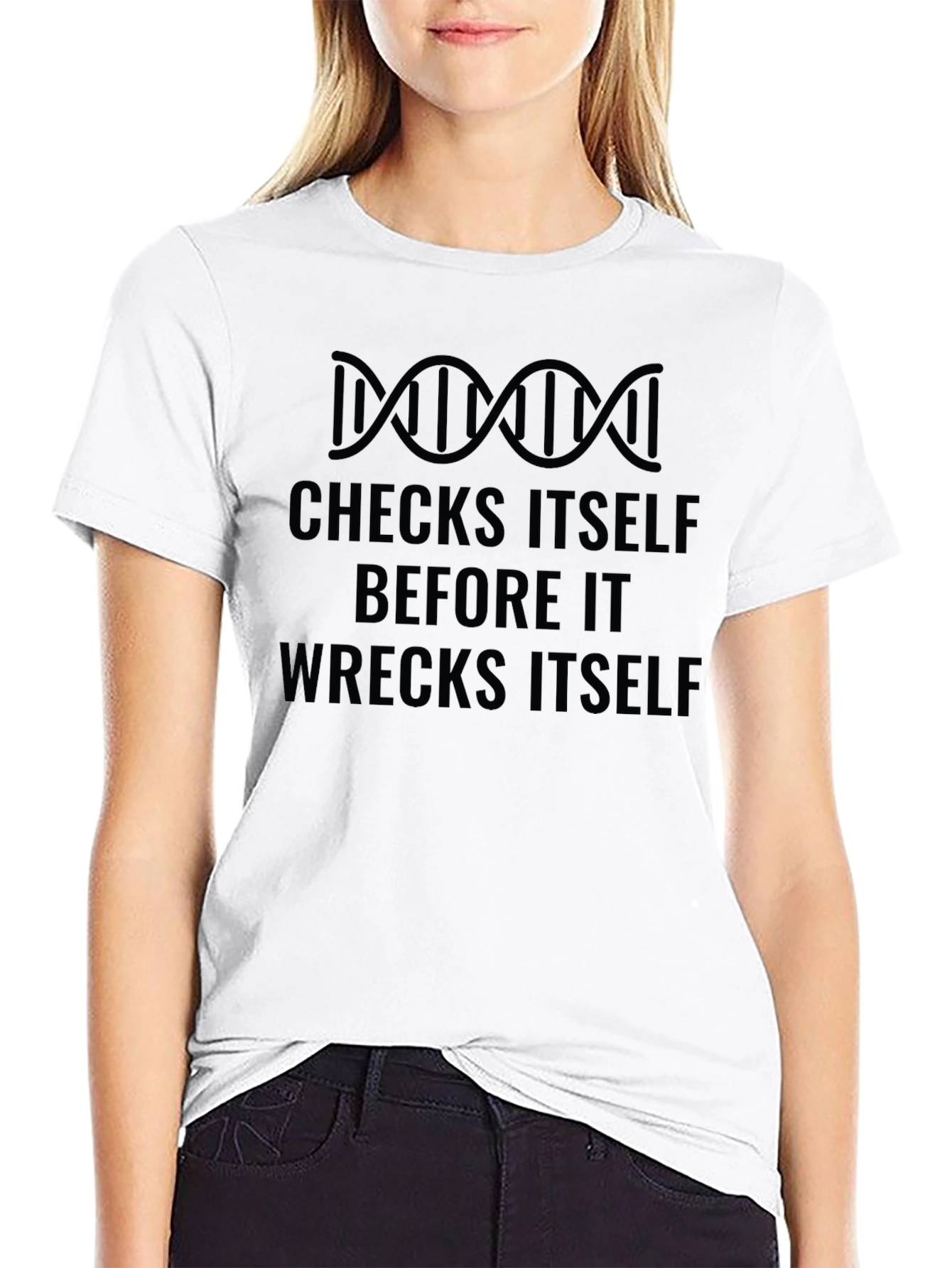 Checks Itself T-Shirt - Funny Science DNA Tee