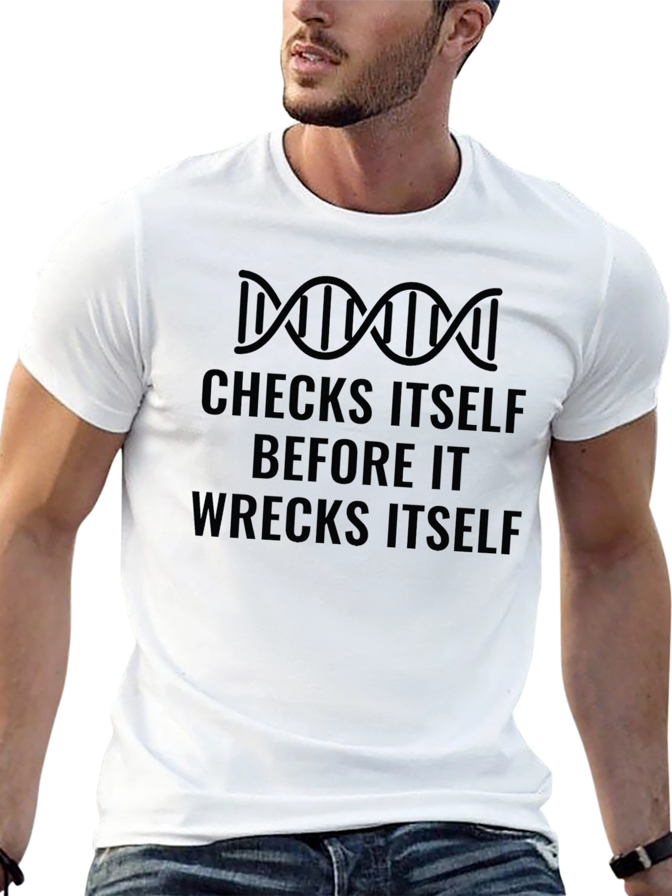 Checks Itself T-Shirt - Funny Science DNA Tee