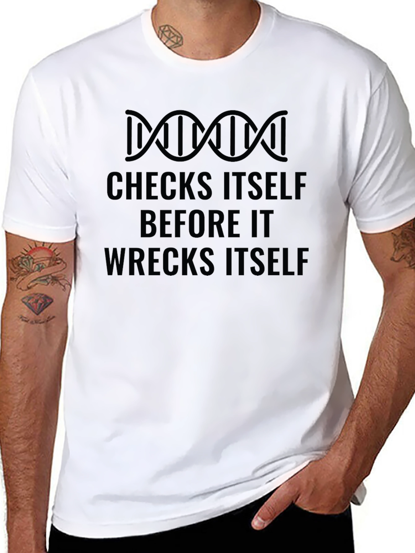 Checks Itself T-Shirt - Funny Science DNA Tee