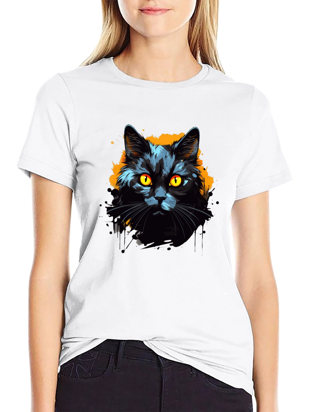 Black Cat Graphic Tee - Mens Cotton T-Shirt