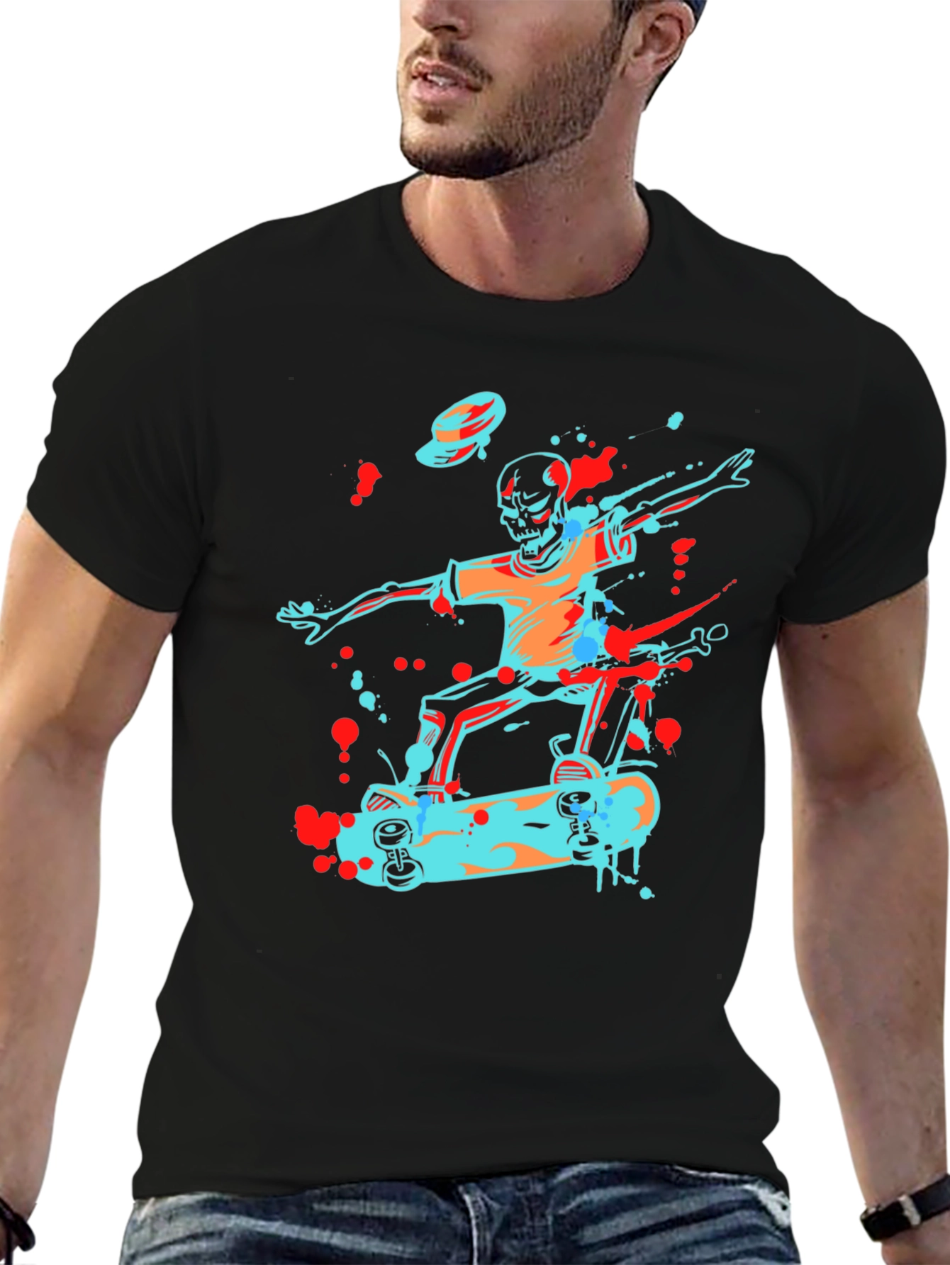 Skateboarding Skeleton Graphic Tee - Cool & Edgy Design