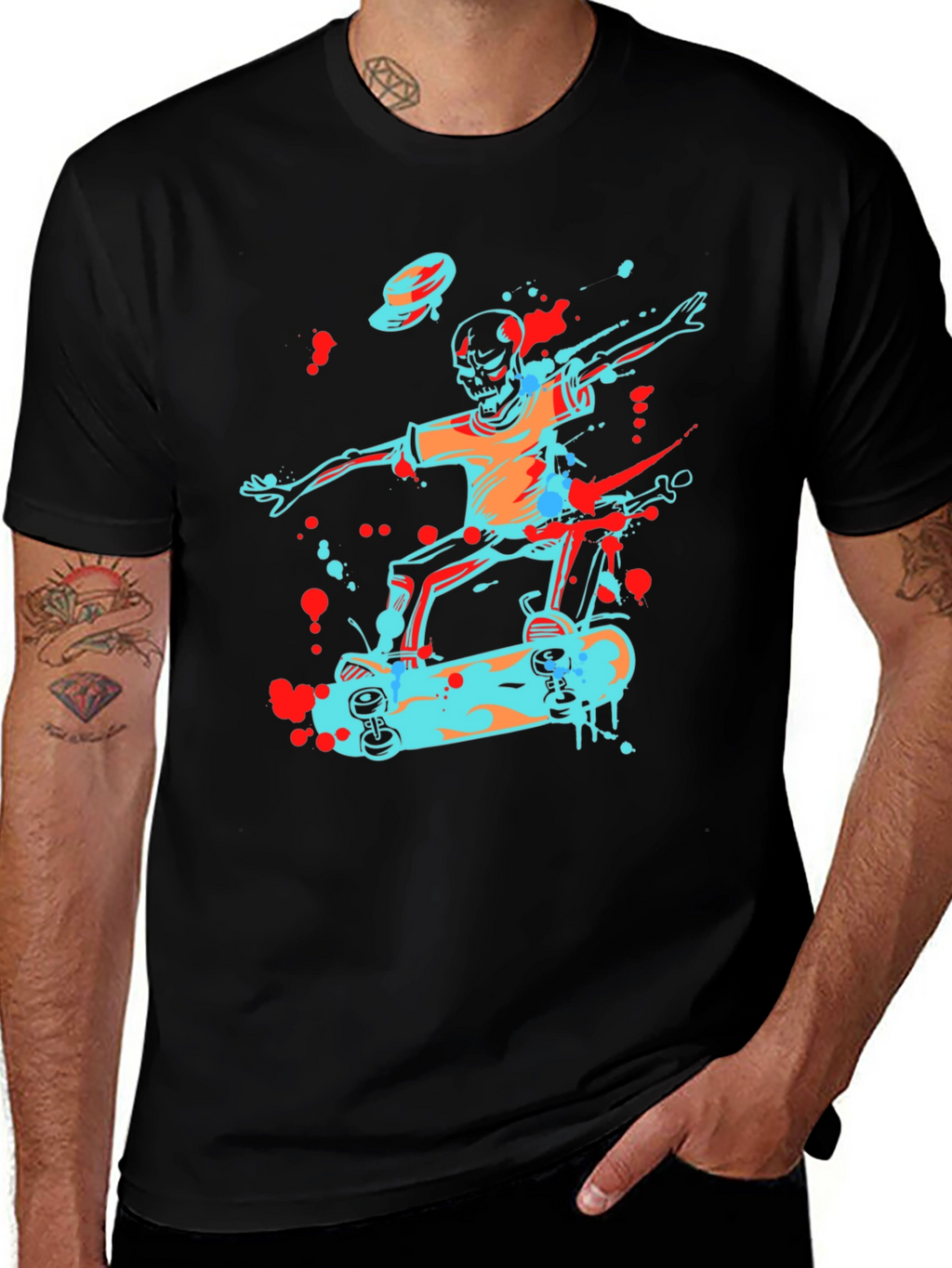 Skateboarding Skeleton Graphic Tee - Cool & Edgy Design