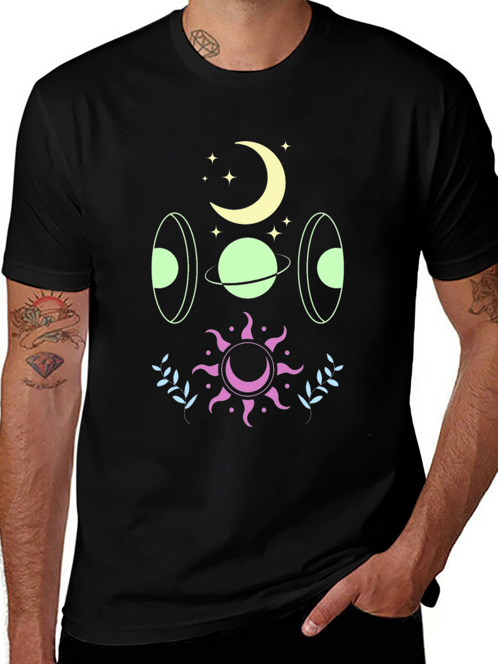 Celestial Graphic Print Black T-Shirt