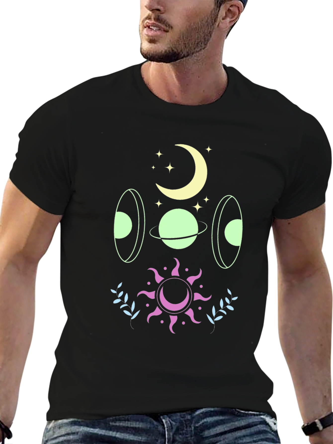 Celestial Graphic Print Black T-Shirt