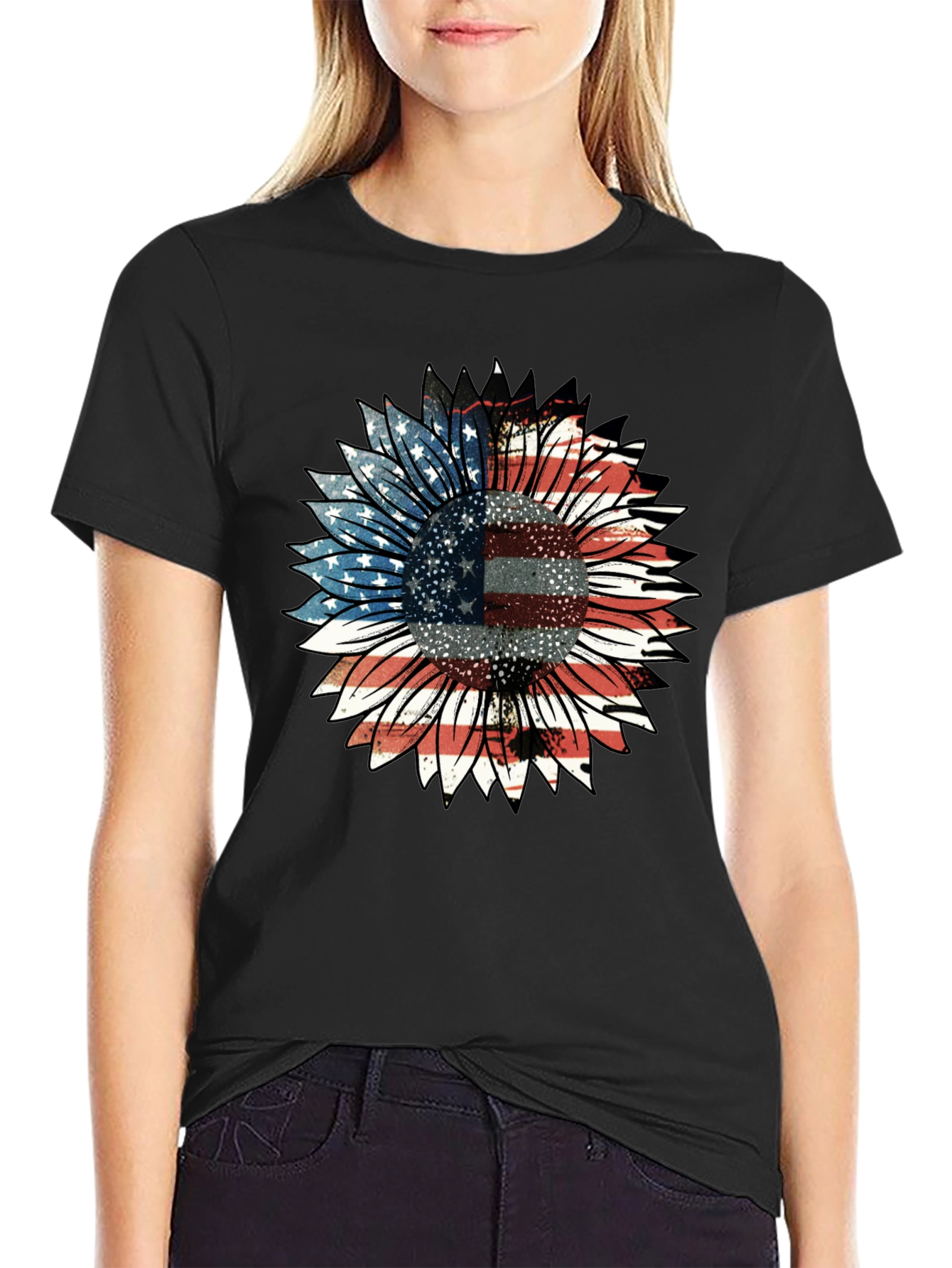 American Flag Sunflower Graphic Tee