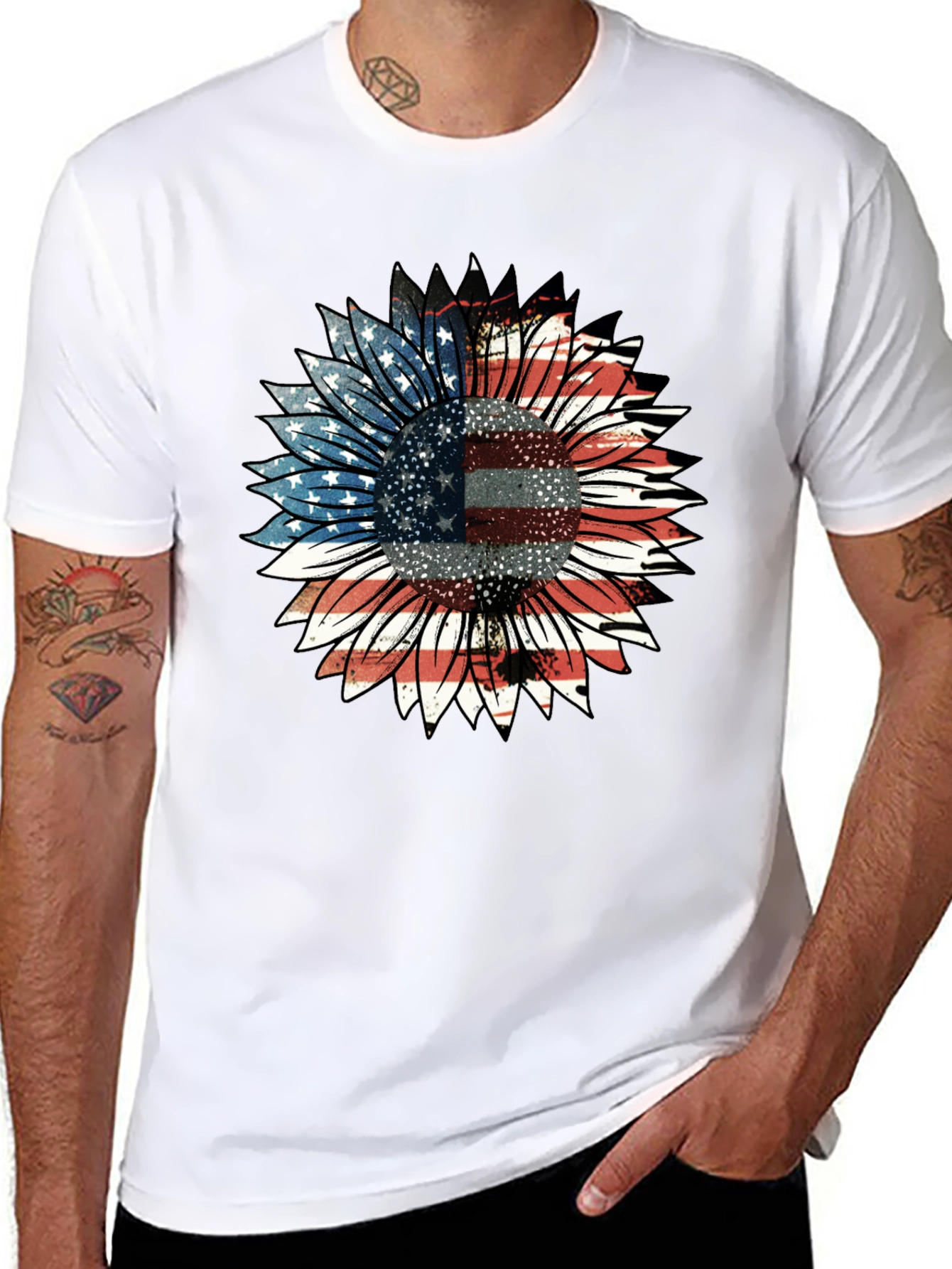 American Flag Sunflower Graphic Tee