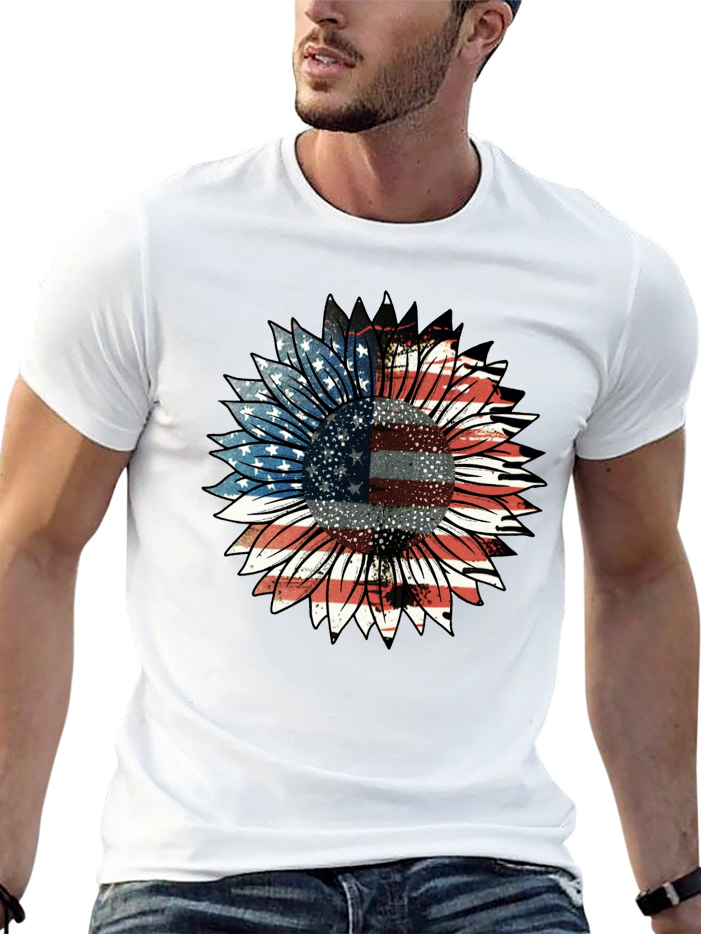 American Flag Sunflower Graphic Tee
