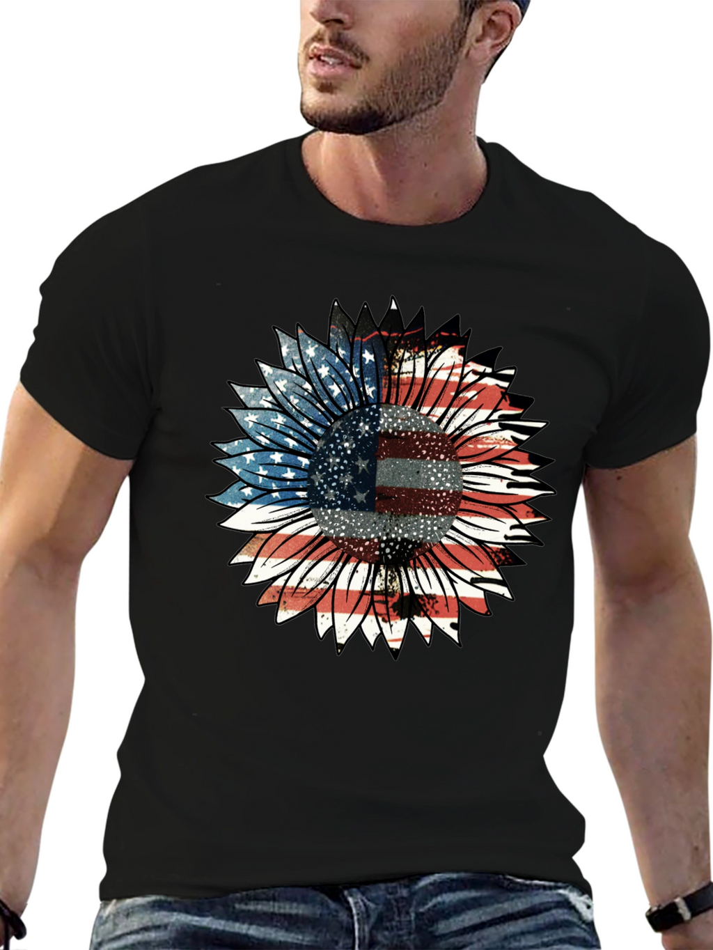 American Flag Sunflower Graphic Tee