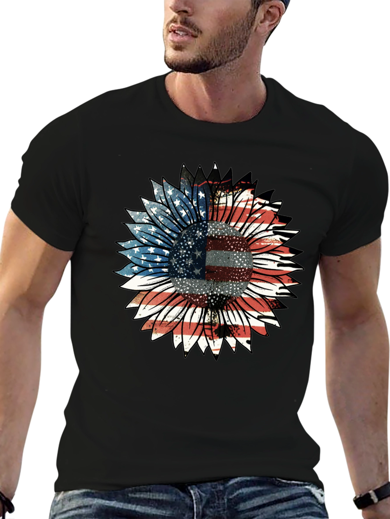 American Flag Sunflower Graphic Tee