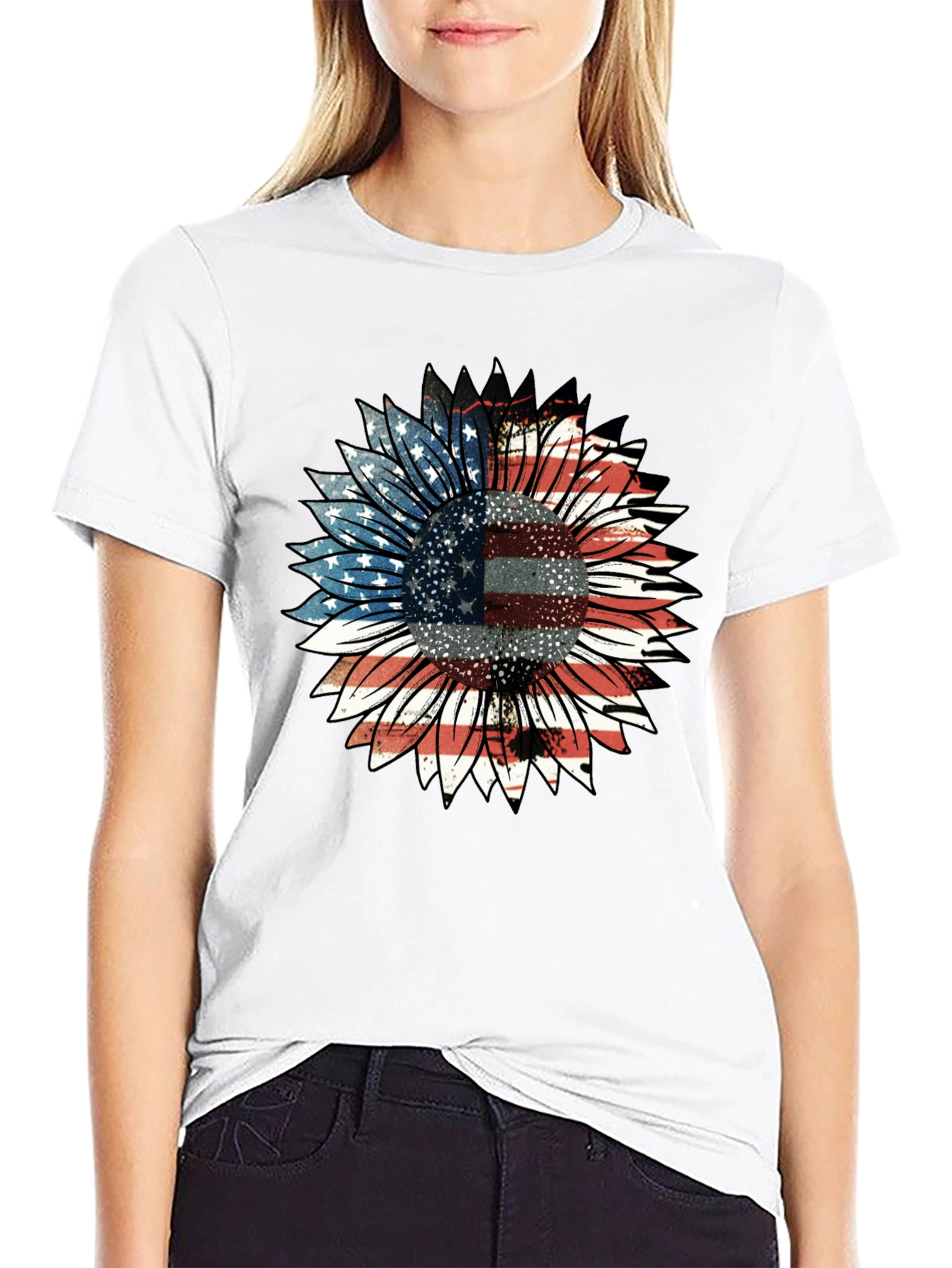 American Flag Sunflower Graphic Tee