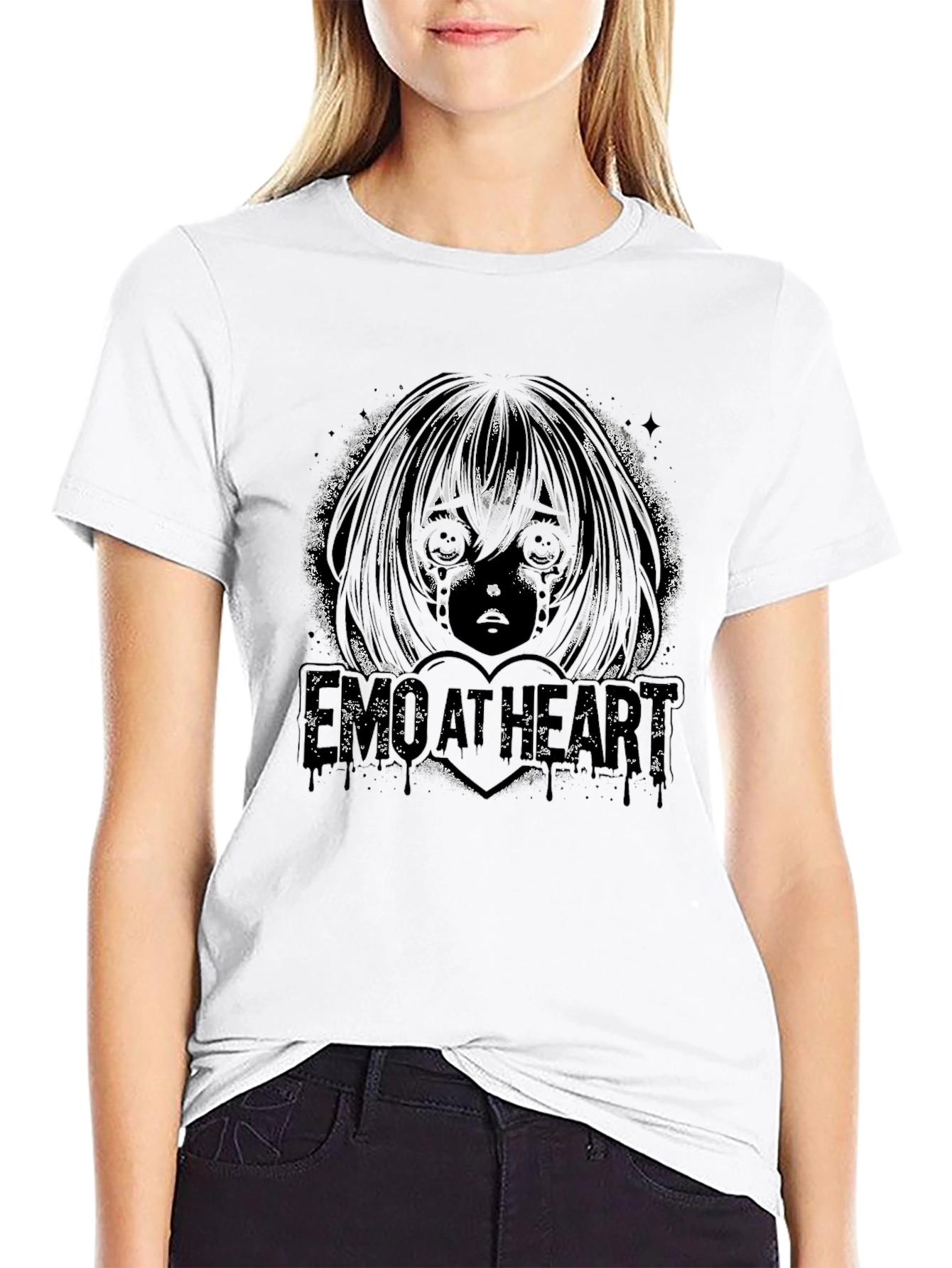 Emo Anime Graphic Black T-Shirt