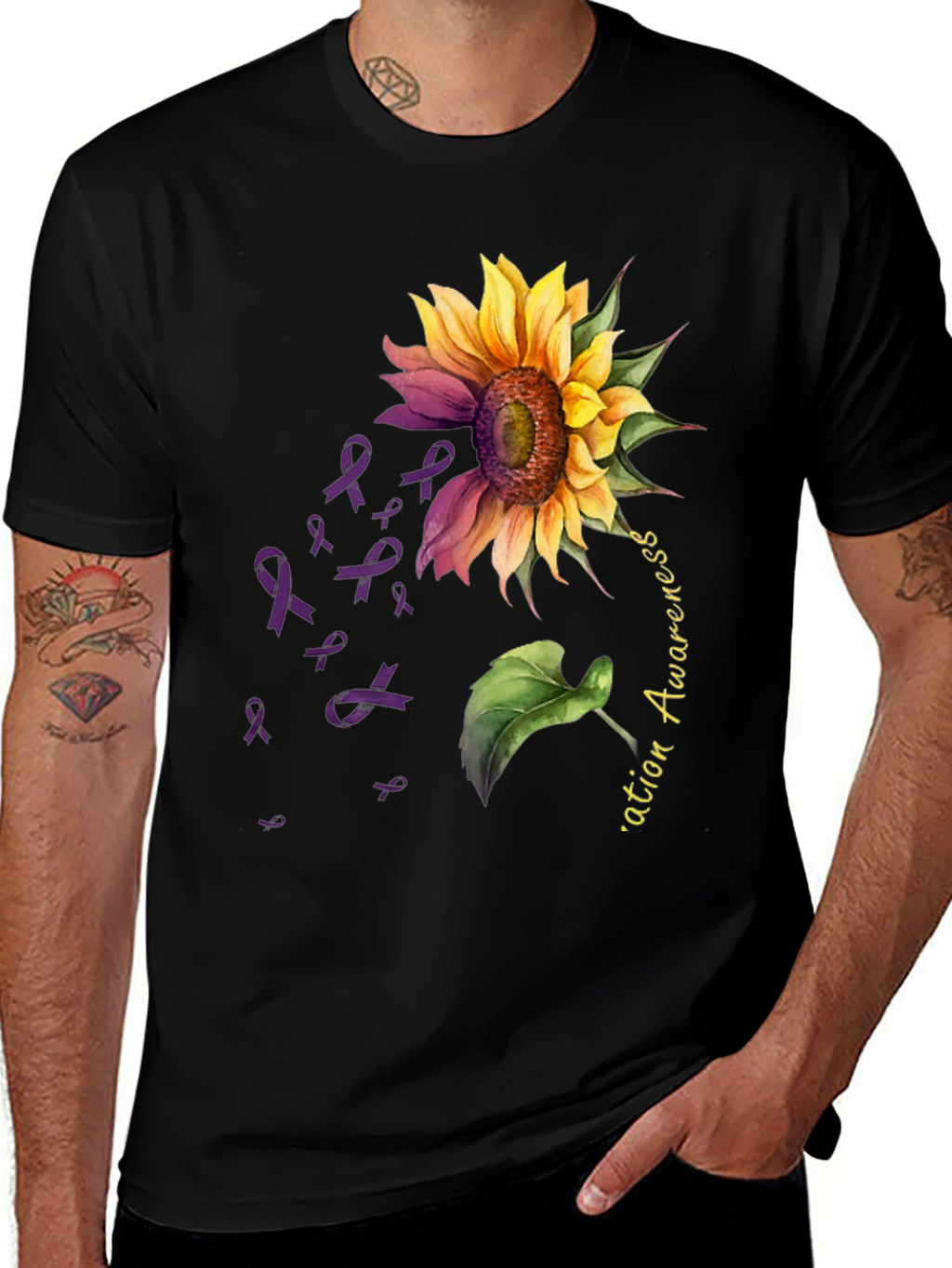 Sunflower Purple Ribbon Awareness T-Shirt