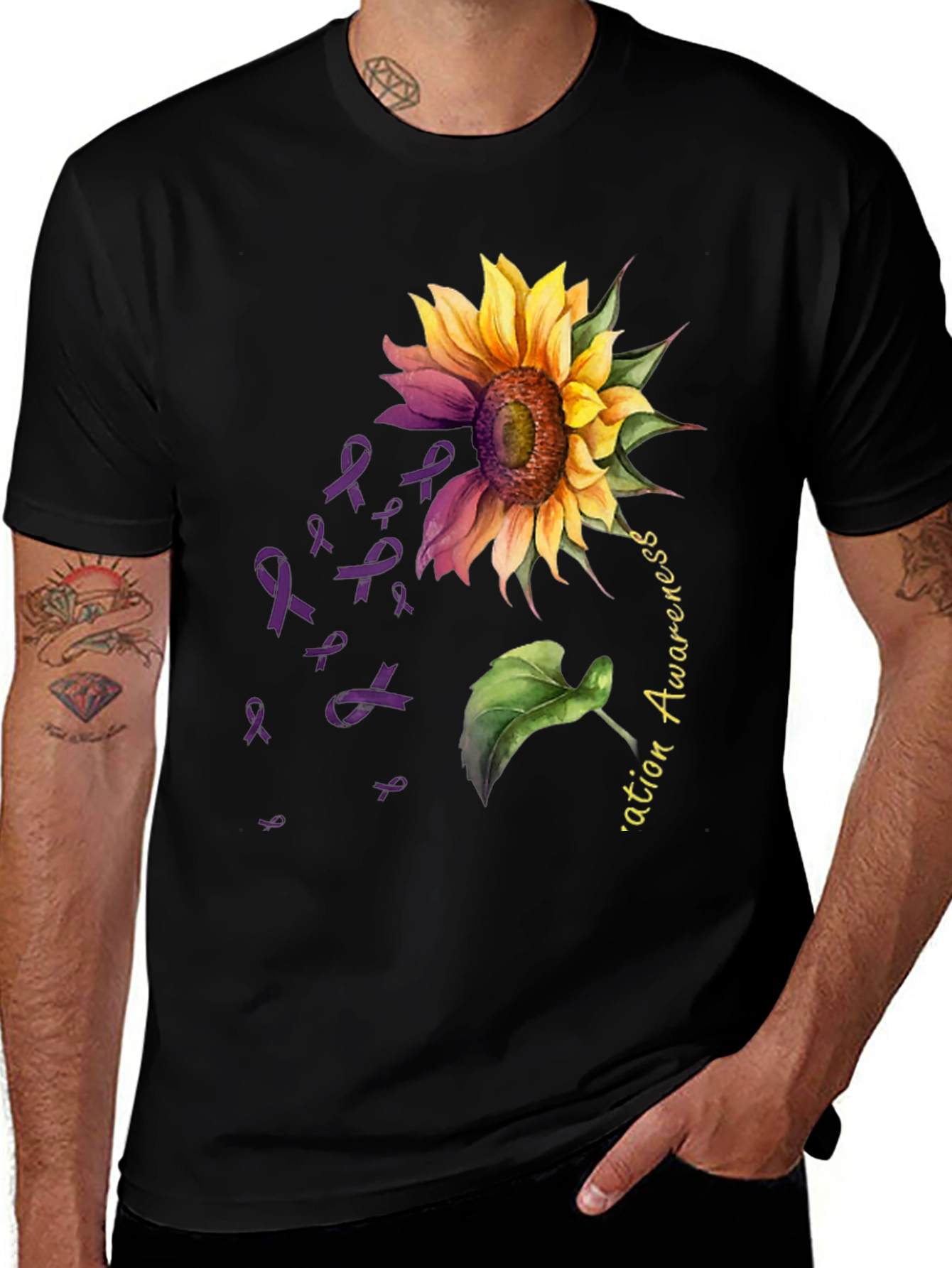 Sunflower Purple Ribbon Awareness T-Shirt