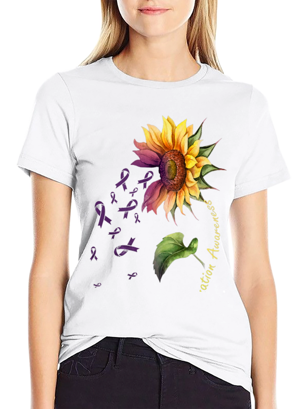 Sunflower Purple Ribbon Awareness T-Shirt