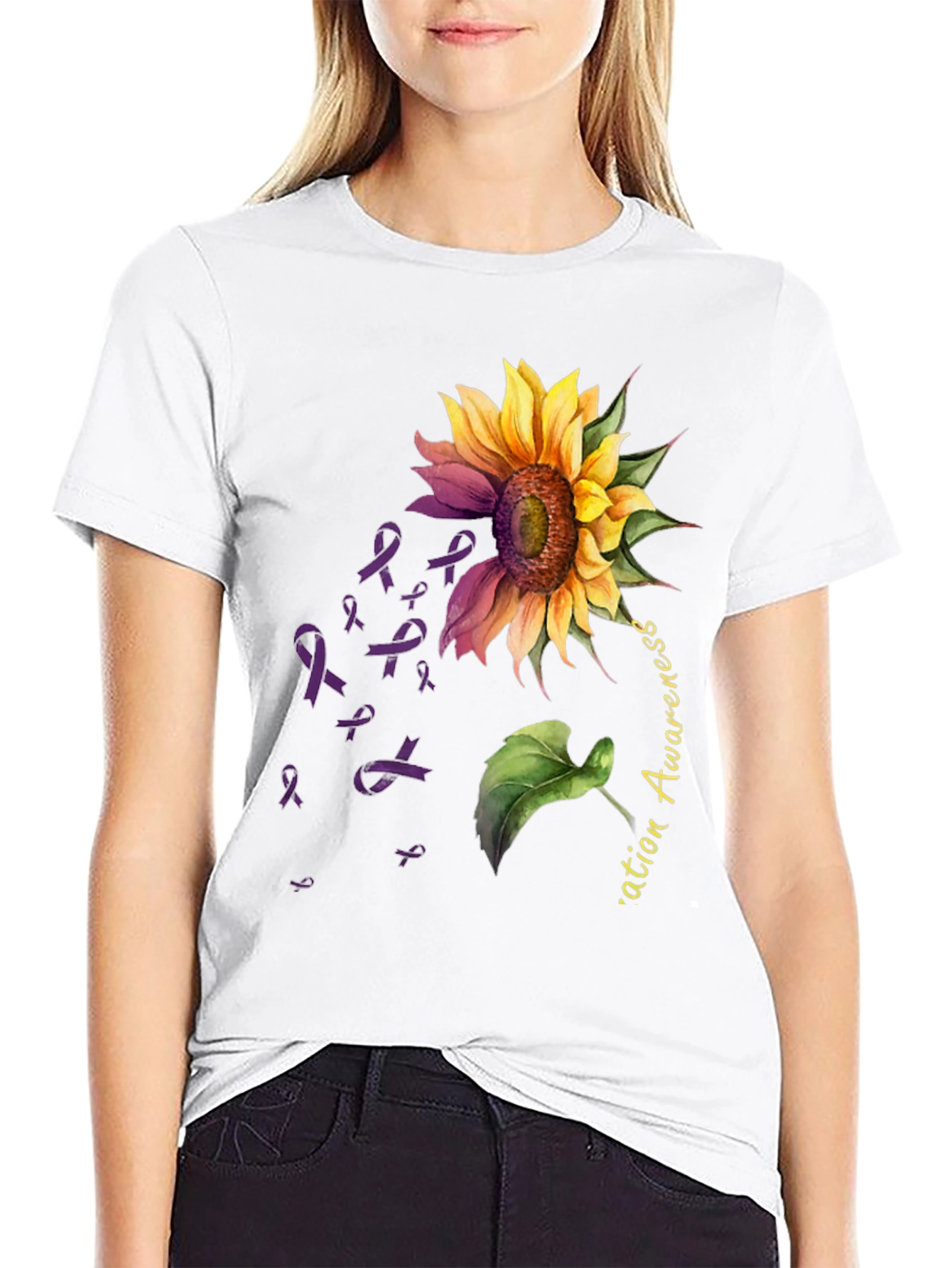 Sunflower Purple Ribbon Awareness T-Shirt
