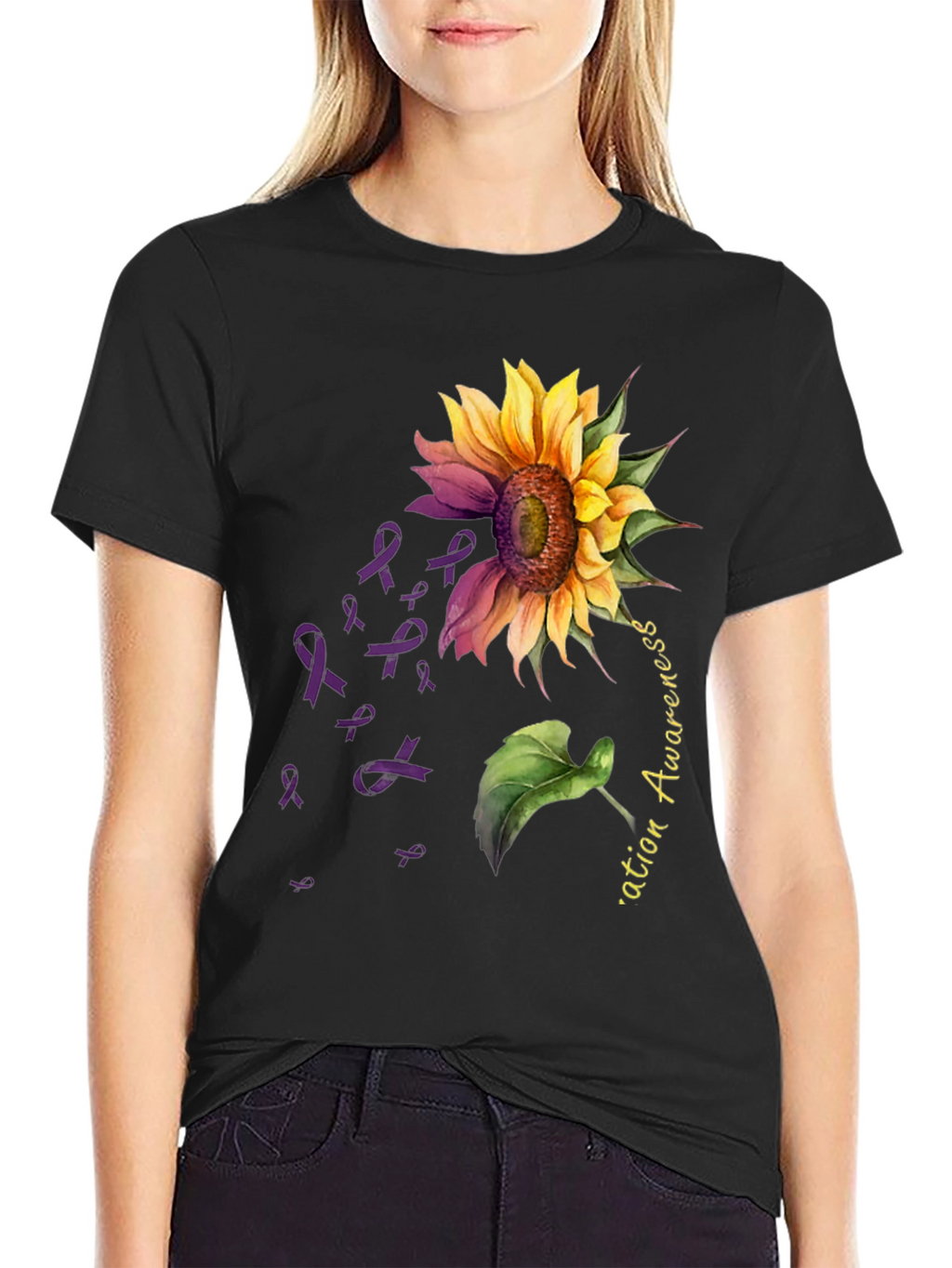 Sunflower Purple Ribbon Awareness T-Shirt