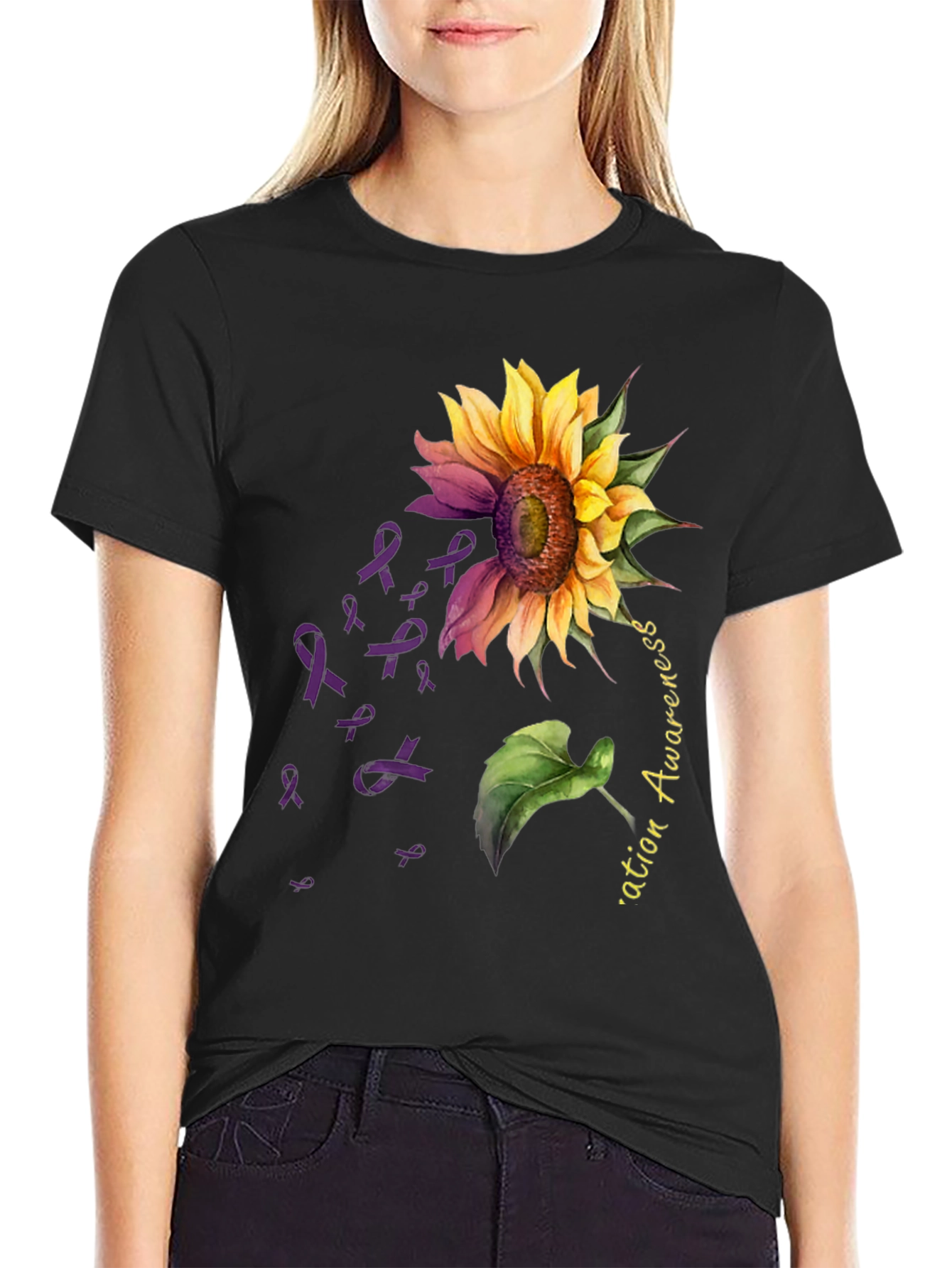 Sunflower Purple Ribbon Awareness T-Shirt