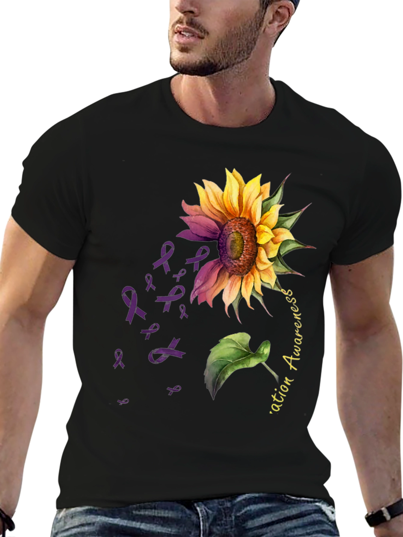 Sunflower Purple Ribbon Awareness T-Shirt
