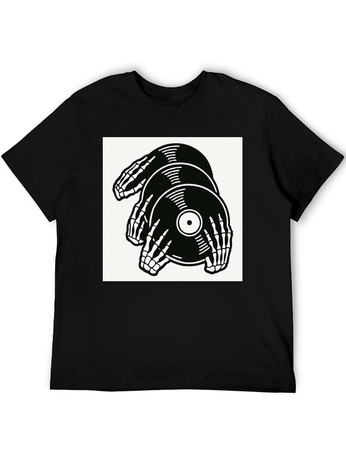 Skeleton Hands Vinyl Record Graphic T-Shirt