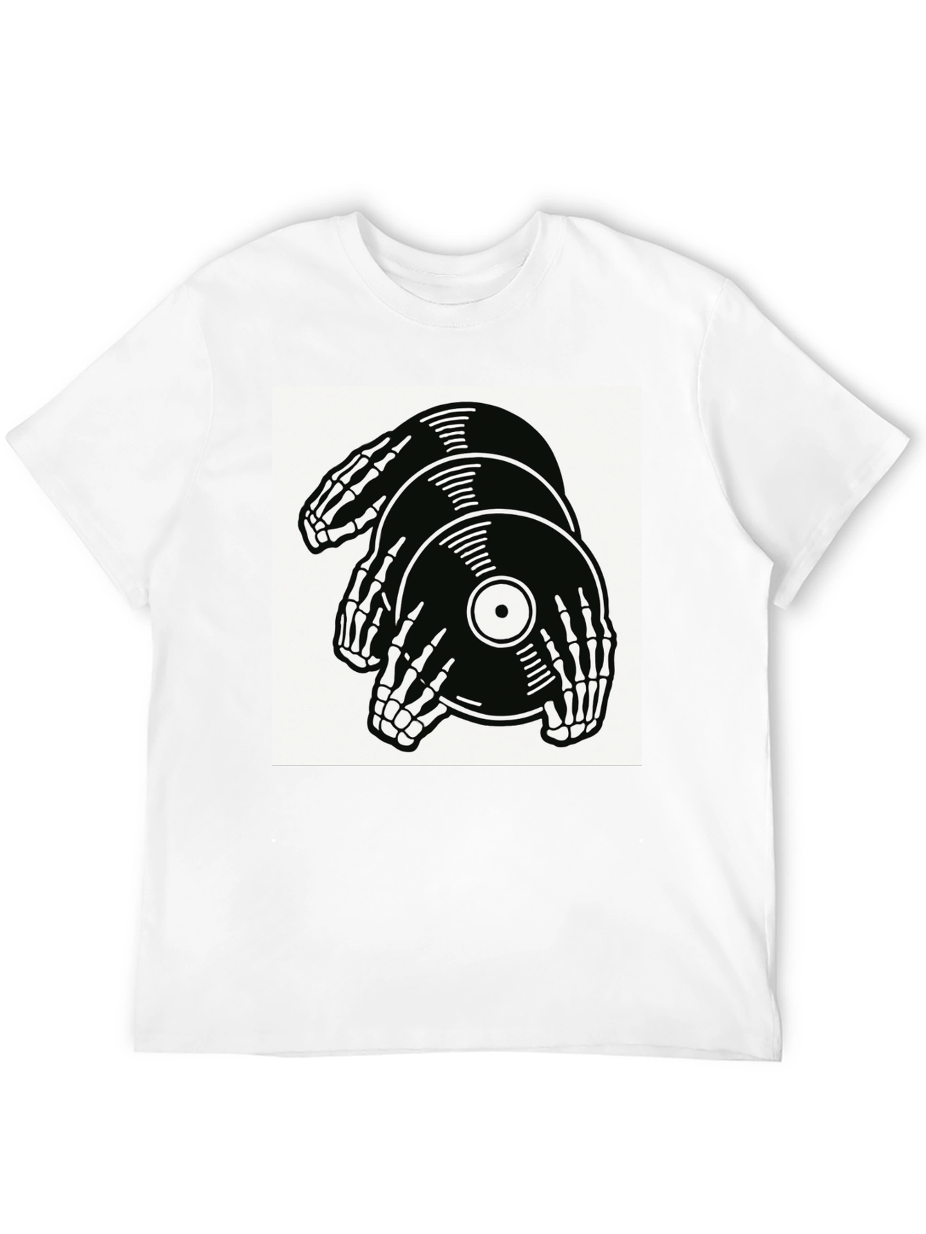 Skeleton Hands Vinyl Record Graphic T-Shirt