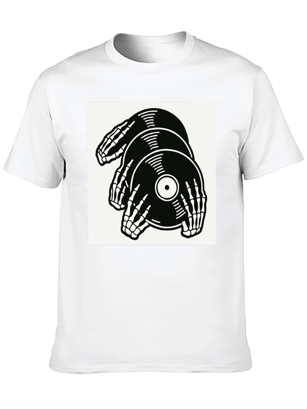 Skeleton Hands Vinyl Record Graphic T-Shirt