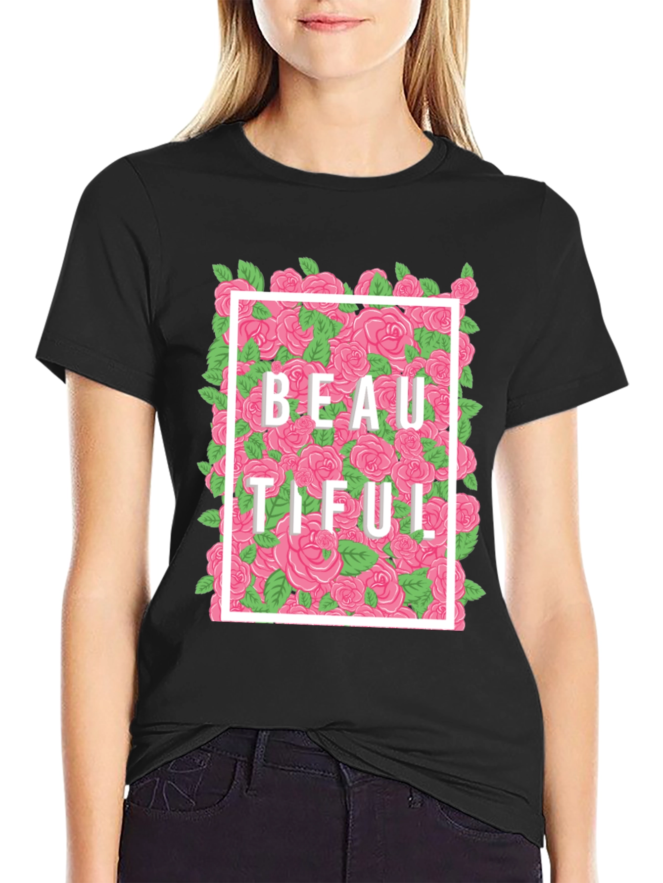Beautiful Floral Graphic T-Shirt - Black