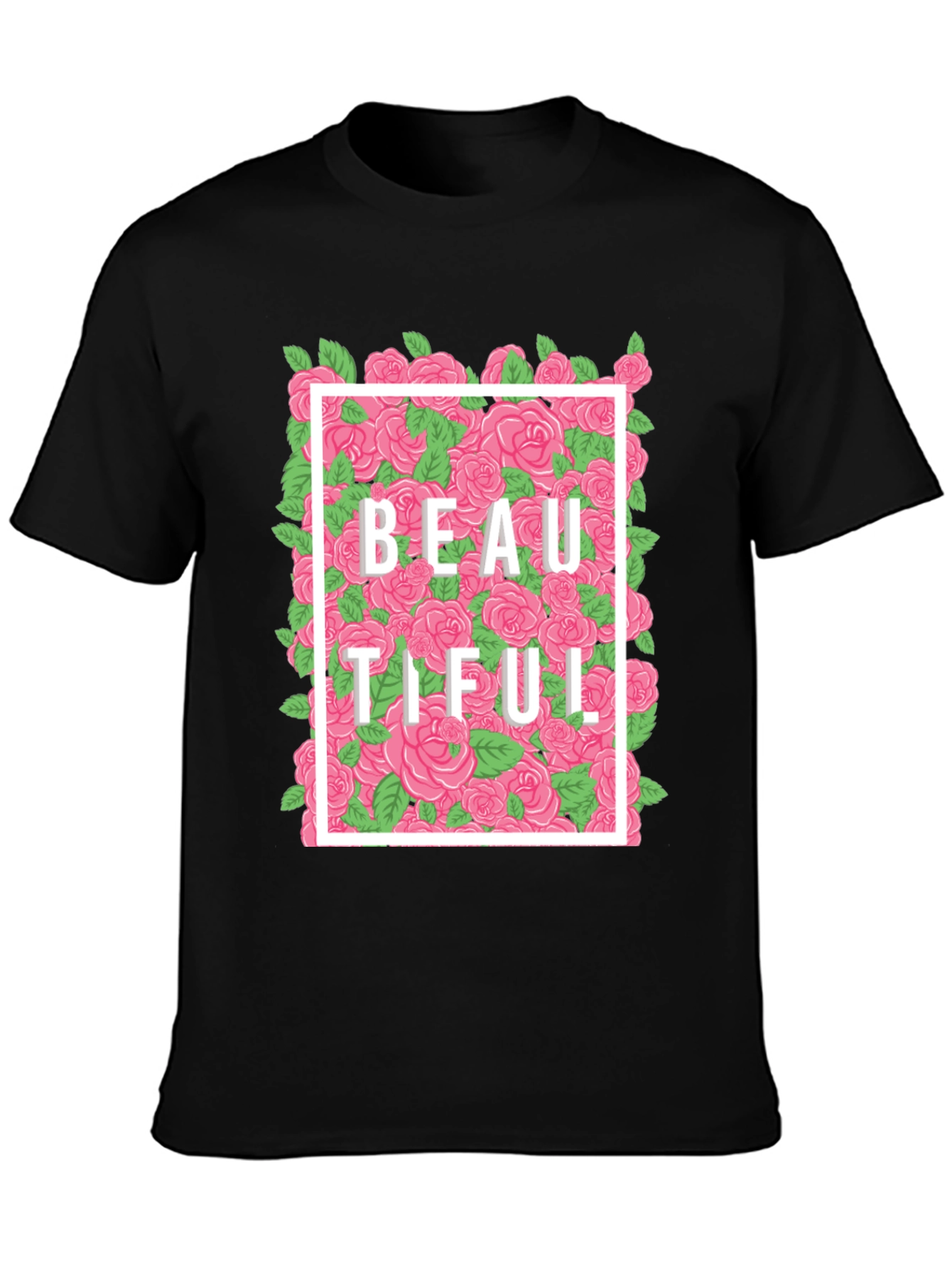 Beautiful Floral Graphic T-Shirt - Black