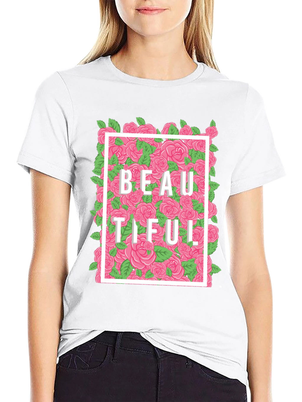 Beautiful Floral Graphic T-Shirt - Black