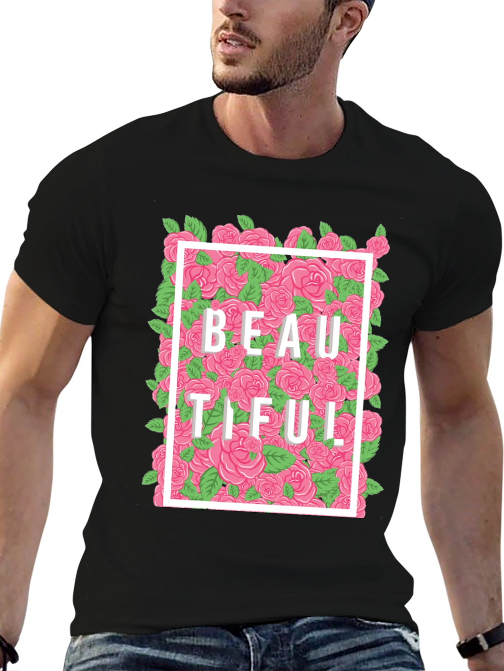 Beautiful Floral Graphic T-Shirt - Black