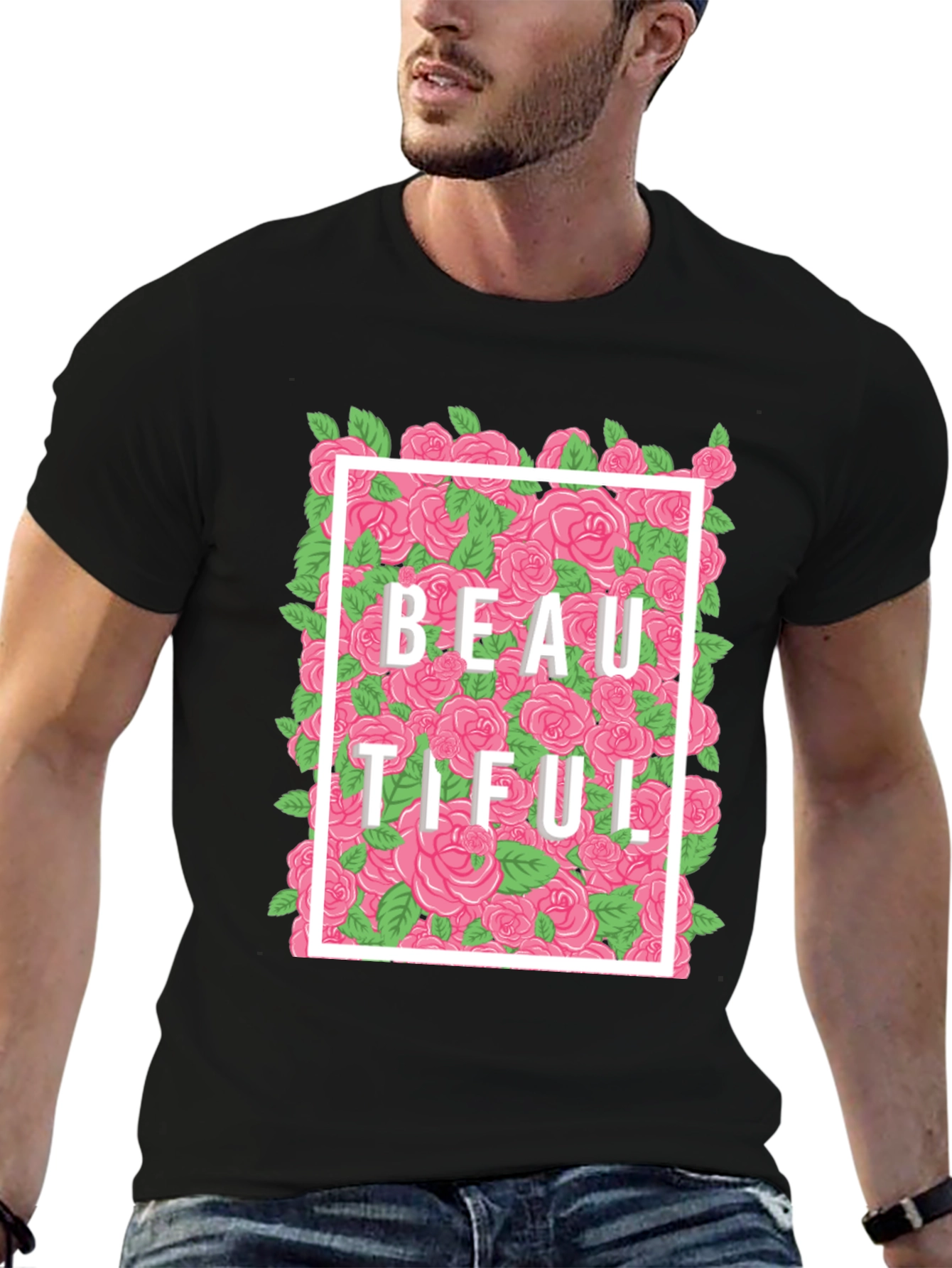 Beautiful Floral Graphic T-Shirt - Black