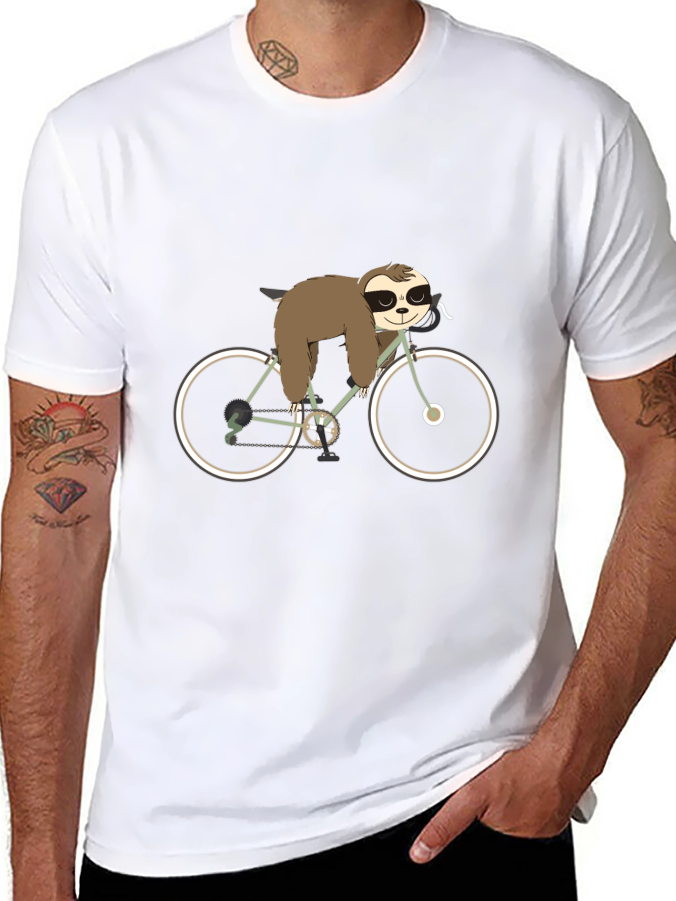 Sloth on Bike Graphic Tee - Black Cotton T-Shirt