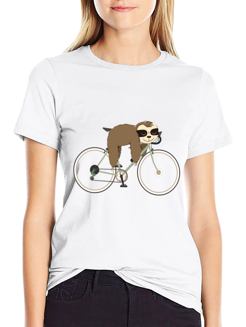 Sloth on Bike Graphic Tee - Black Cotton T-Shirt