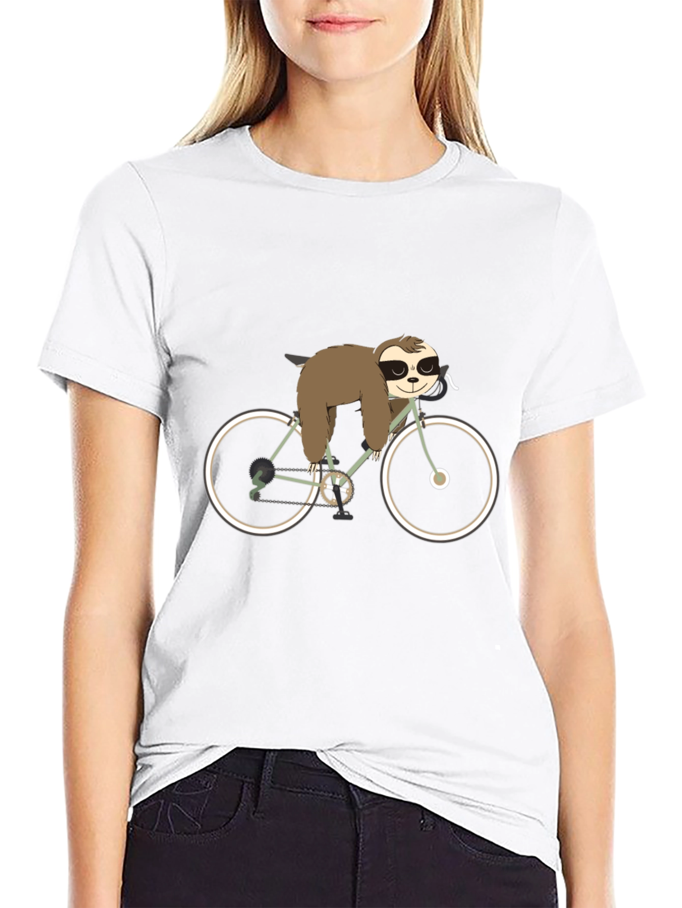 Sloth on Bike Graphic Tee - Black Cotton T-Shirt