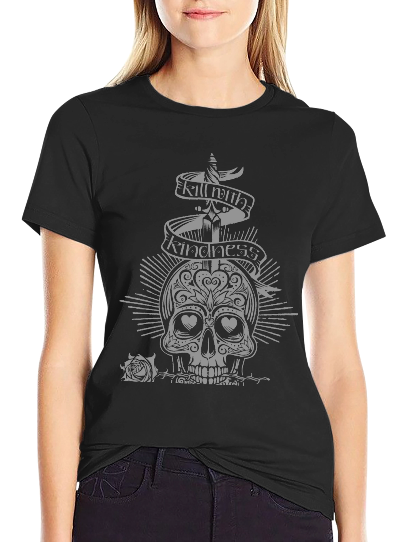 Kill with Kindness Skull Graphic T-Shirt