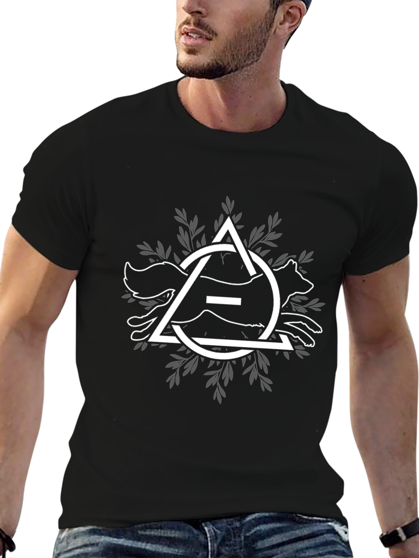 Geometric Fox Graphic Print Black T-Shirt