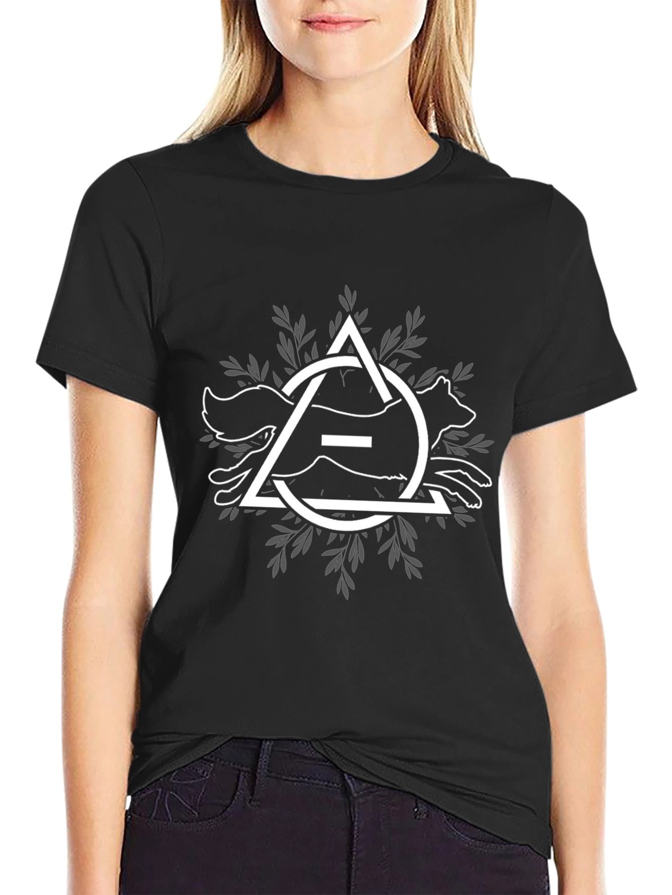 Geometric Fox Graphic Print Black T-Shirt