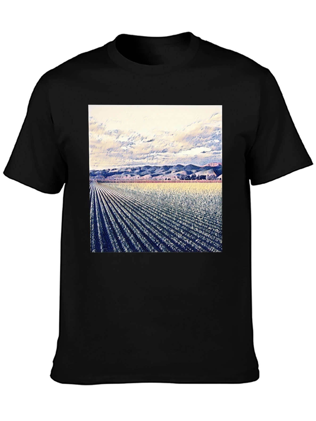 Artistic Field Print Black T-Shirt