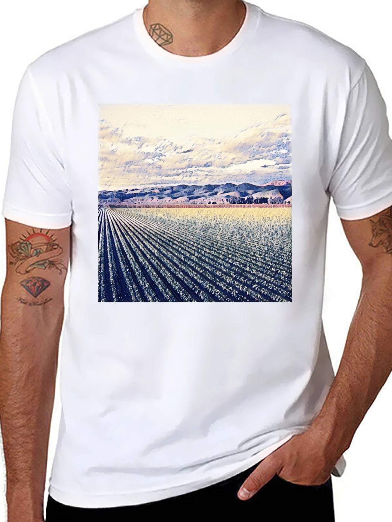 Artistic Field Print Black T-Shirt