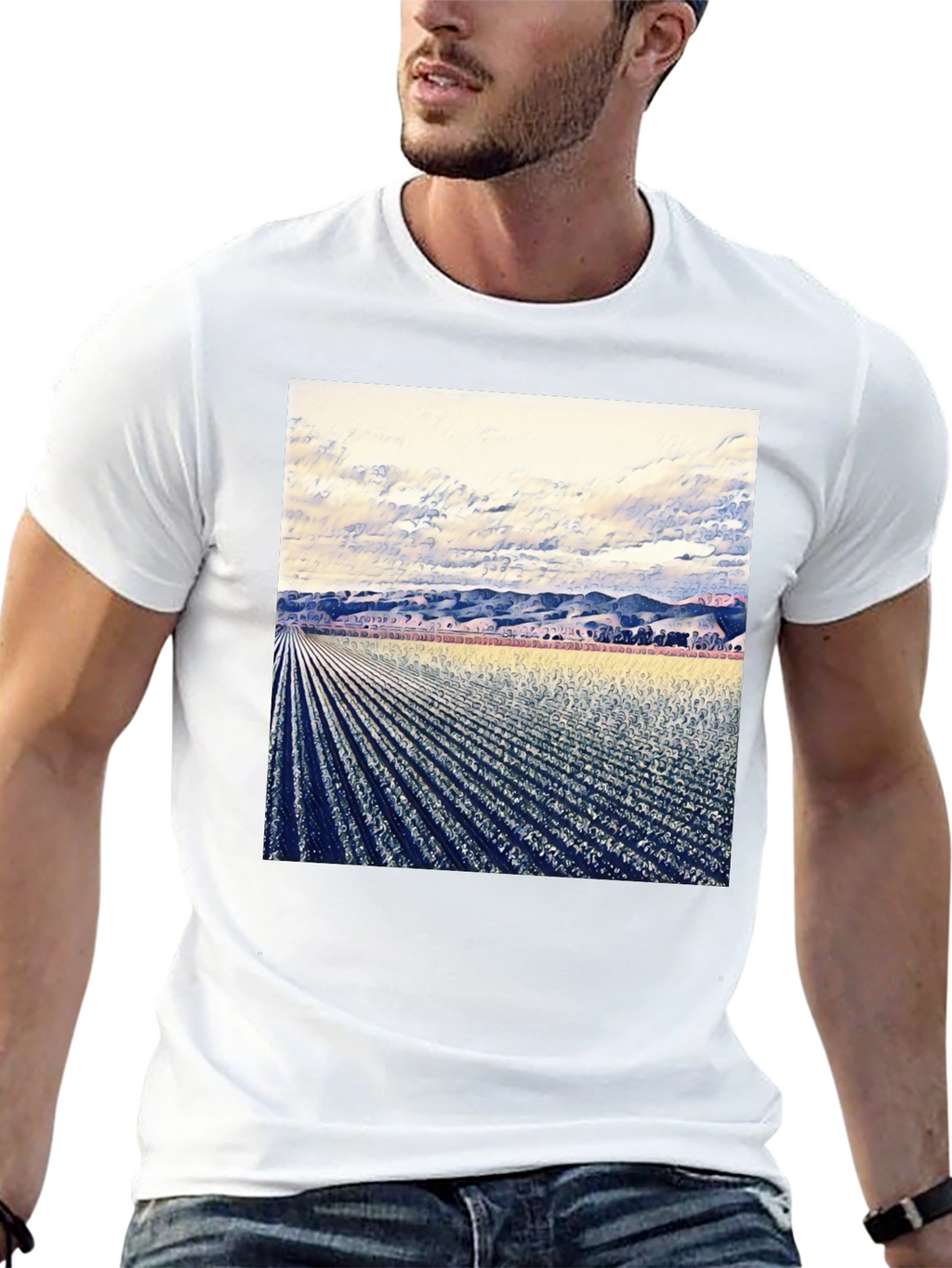 Artistic Field Print Black T-Shirt