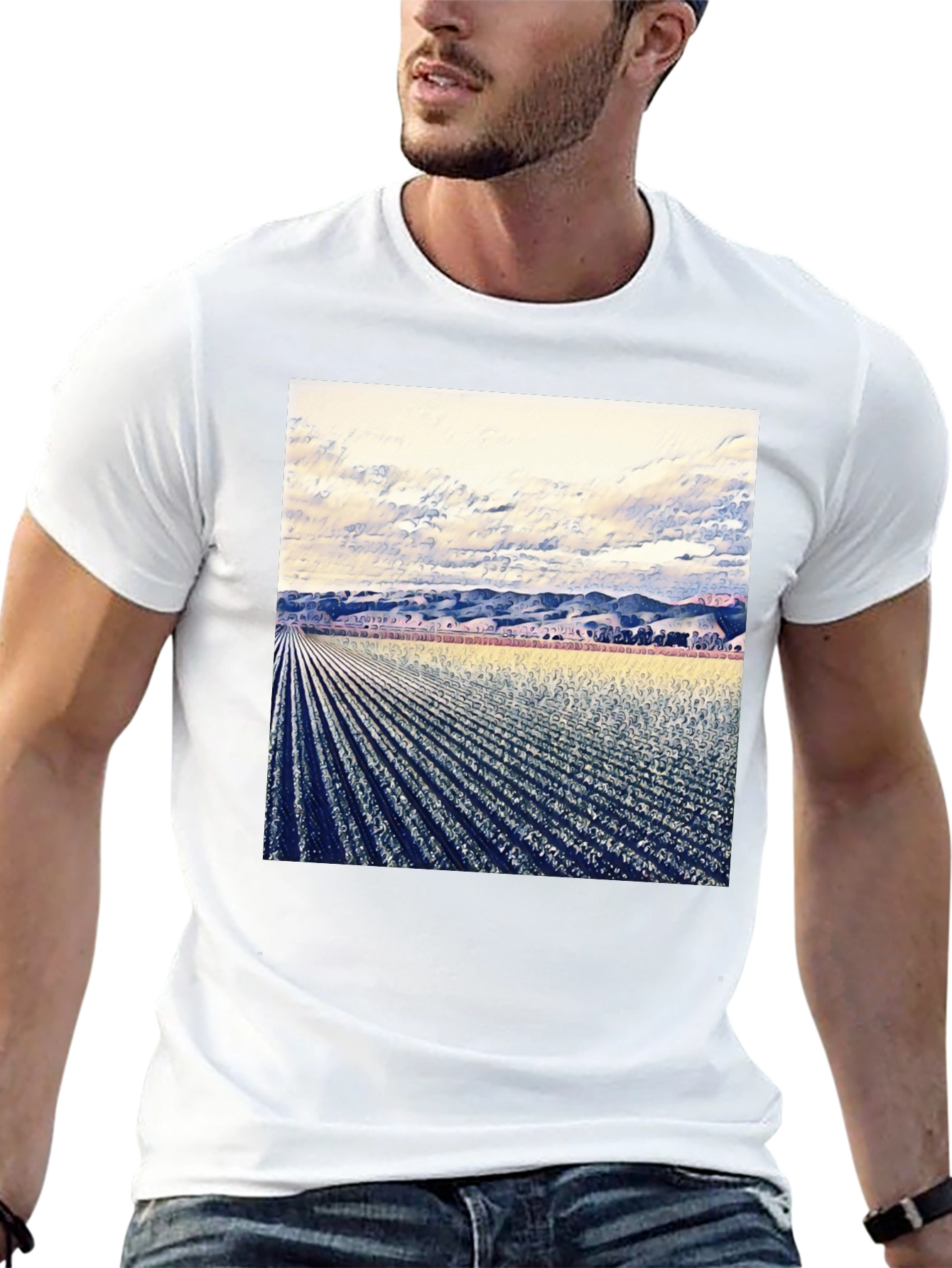Artistic Field Print Black T-Shirt