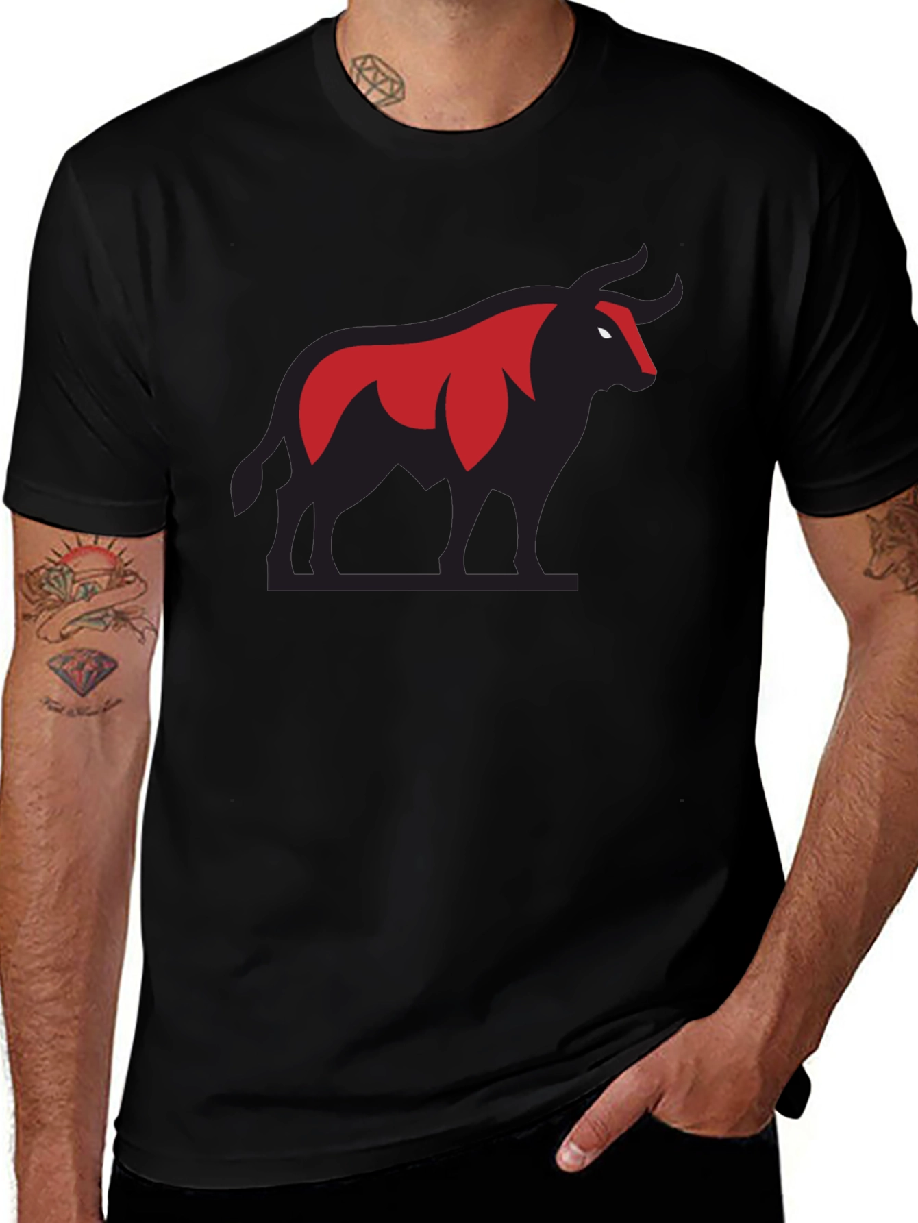 Bold Bull Graphic Tee - Black Cotton
