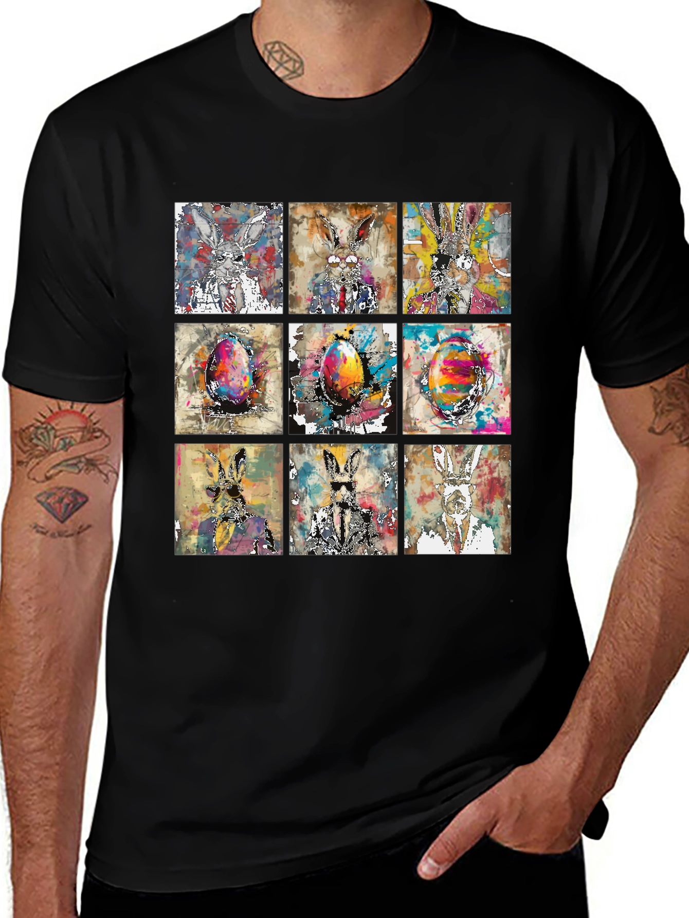 Easter Bunny Grid T-Shirt - Quirky & Stylish