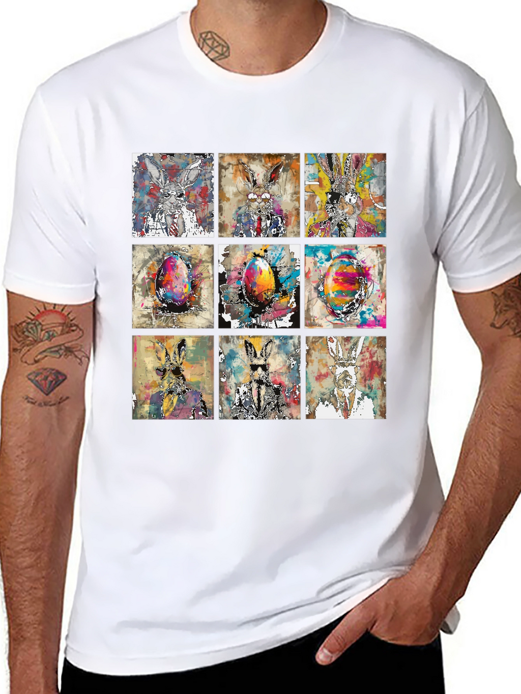 Easter Bunny Grid T-Shirt - Quirky & Stylish