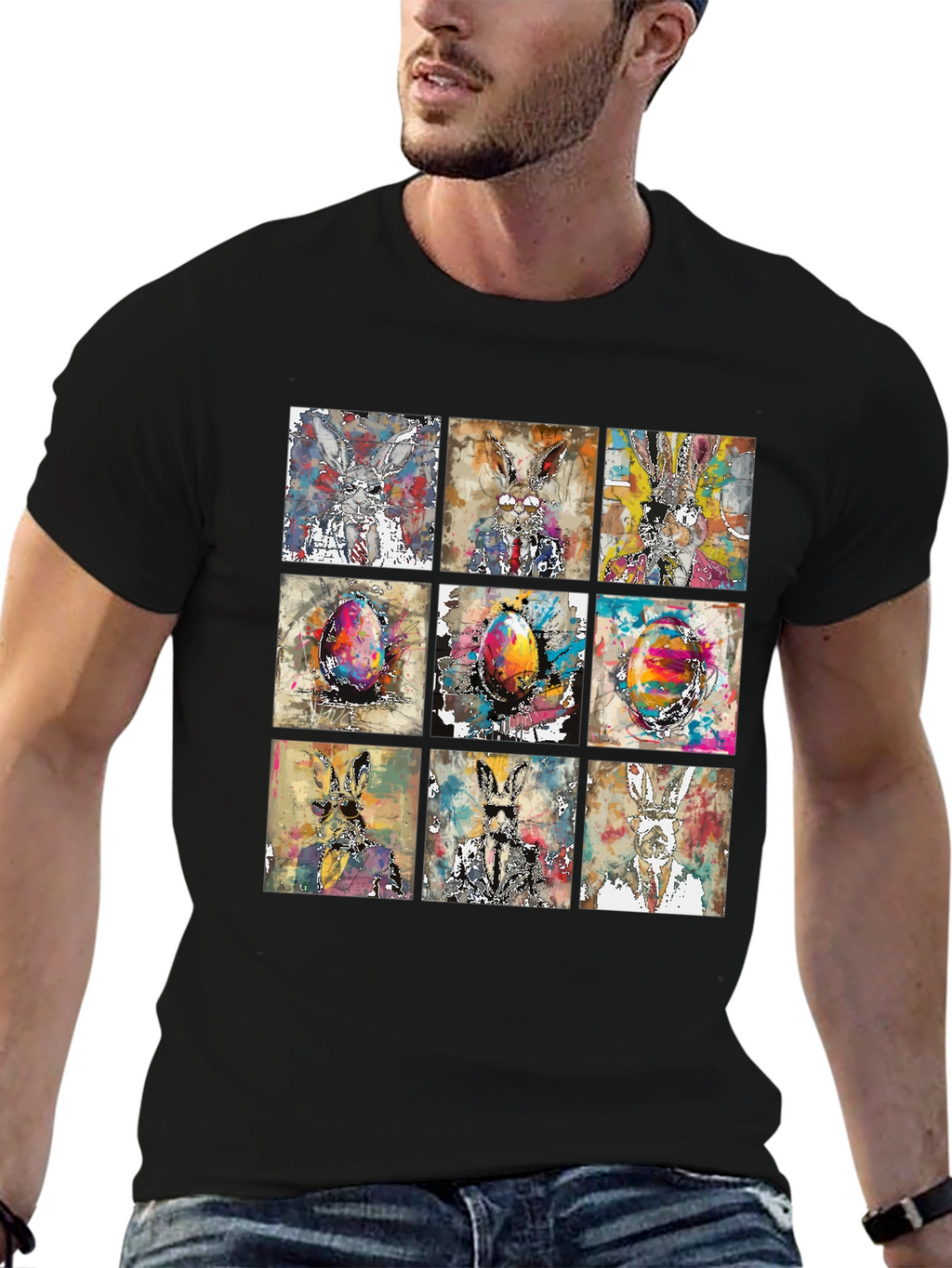 Easter Bunny Grid T-Shirt - Quirky & Stylish