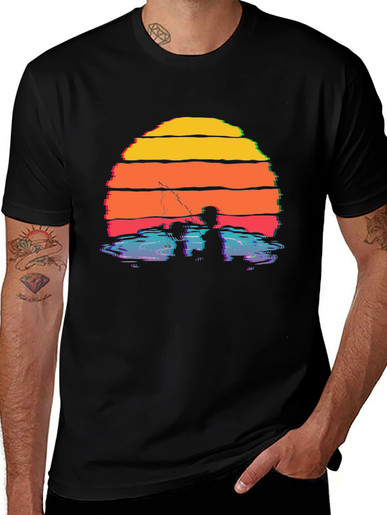 Sunset Fishing Silhouette T-Shirt